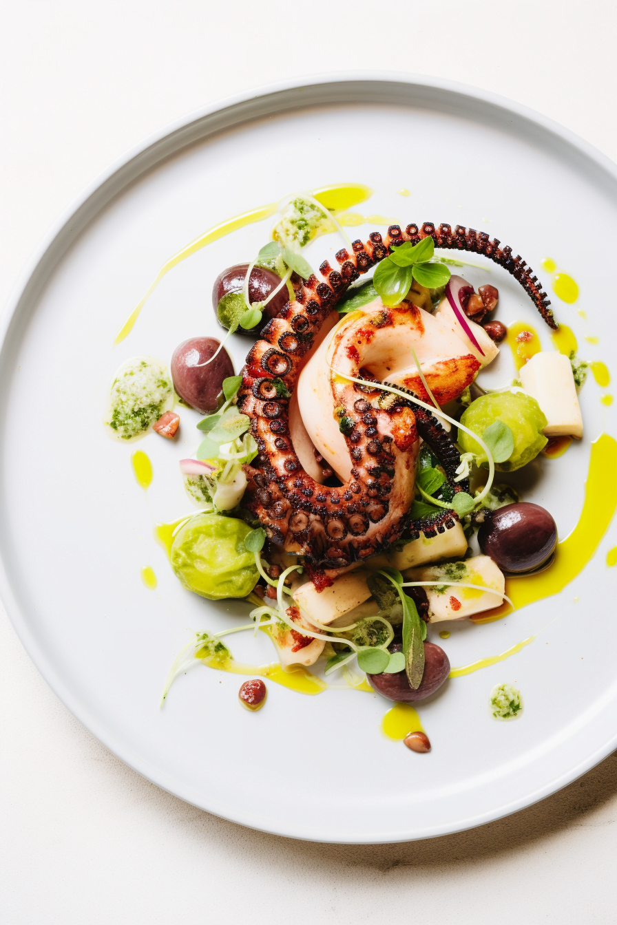 Charred Octopus with Fava Bean Purée and Chorizo Vinaigrette