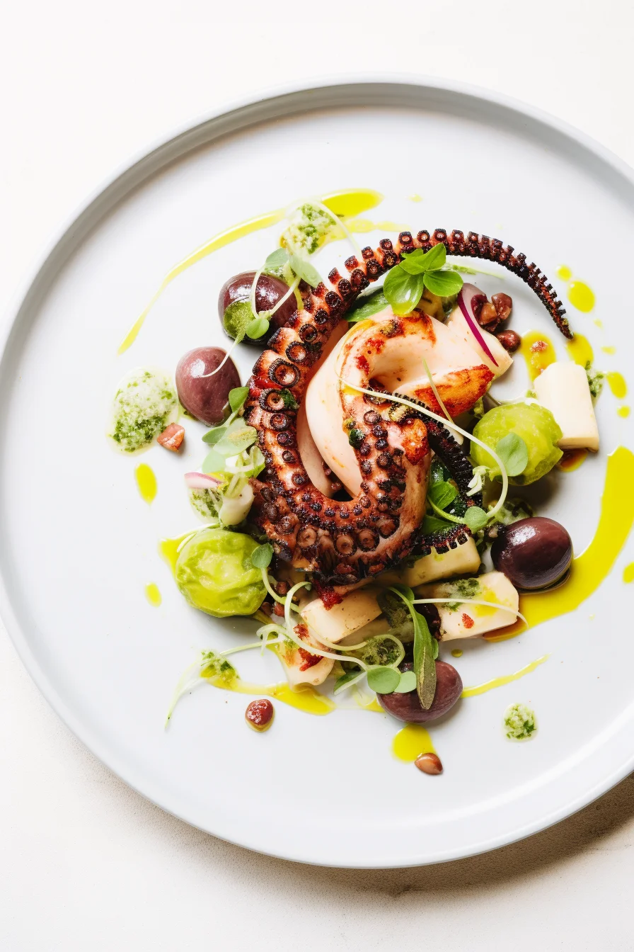 Charred Octopus with Fava Bean Purée and Chorizo Vinaigrette