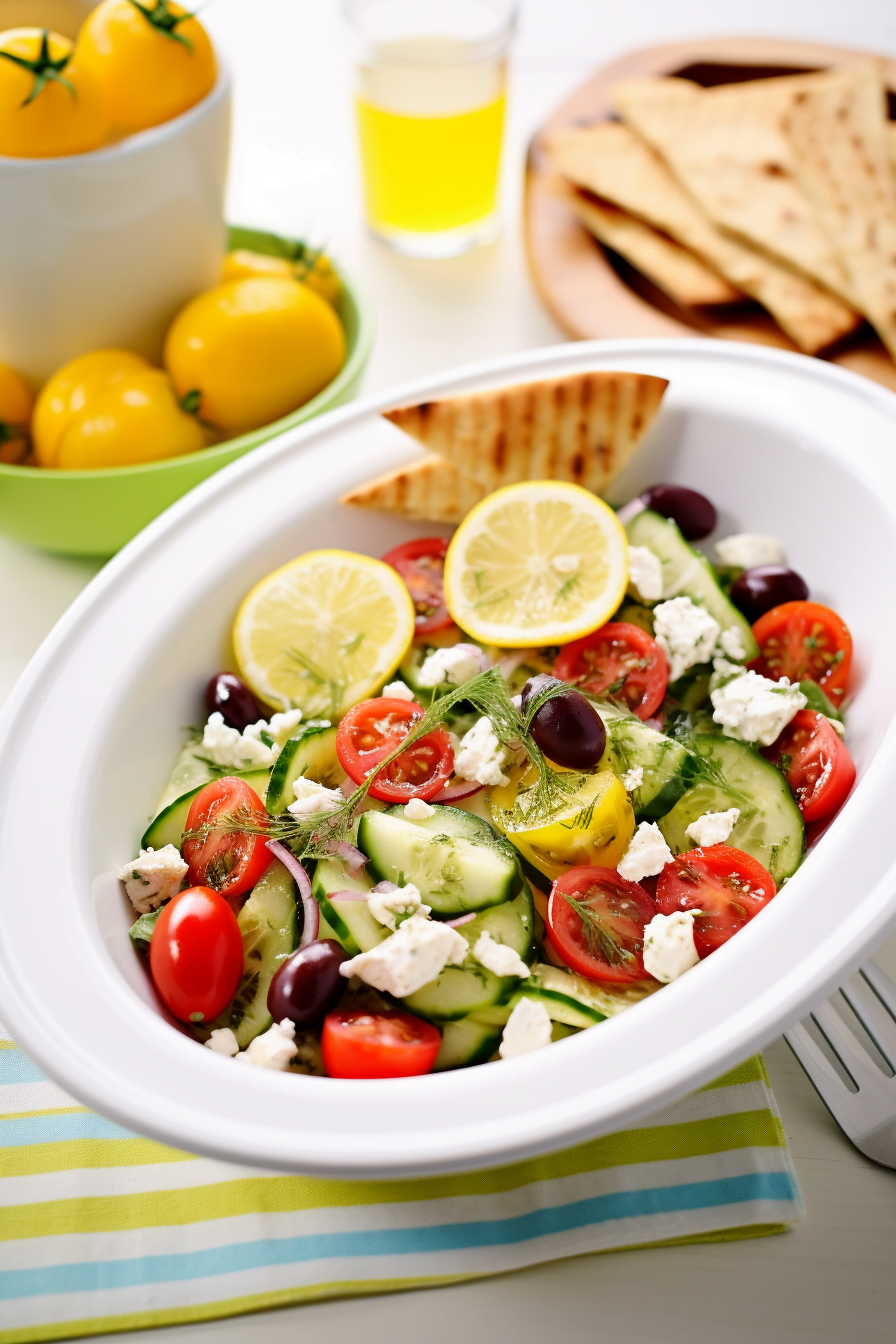 Cucumber, Tomato, and Feta Cheese Salad with Pita Bread