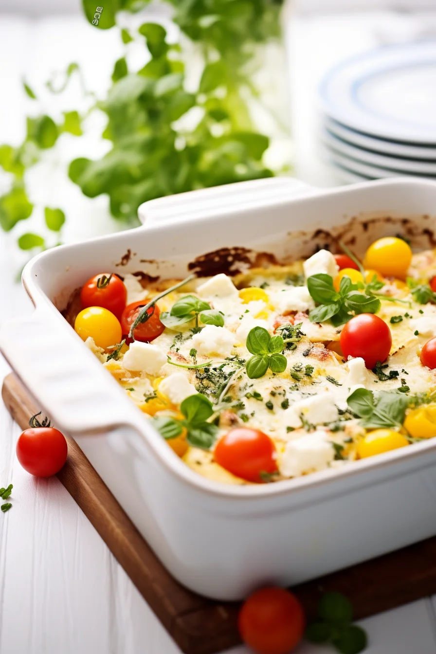 Ingredients for Egg and Tomato Breakfast Casserole with Herbs