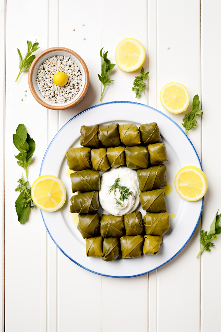 Greek Dolmades with Lemon and Dill Yogurt Sauce