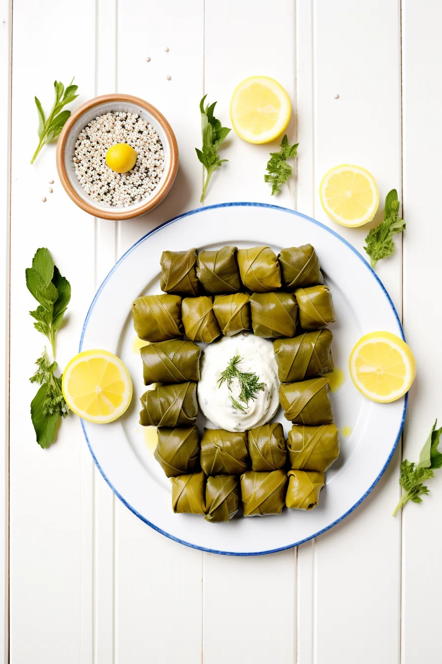 Greek Dolmades with Lemon and Dill Yogurt Sauce