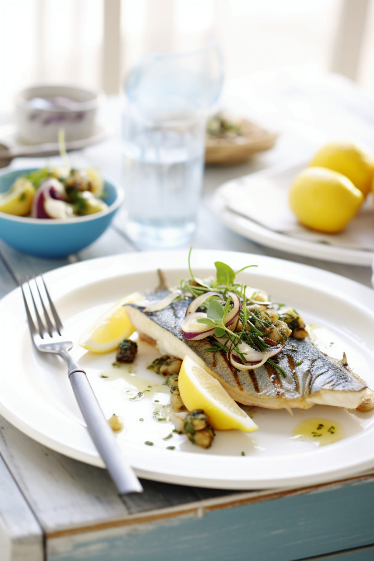 Grilled Sea Bass with Artichokes and Caper Berry Salsa_001