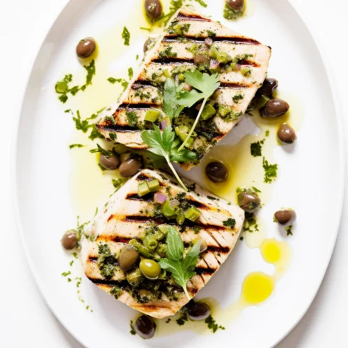 Grilled Swordfish with Olive and Caper Salsa Verde_001