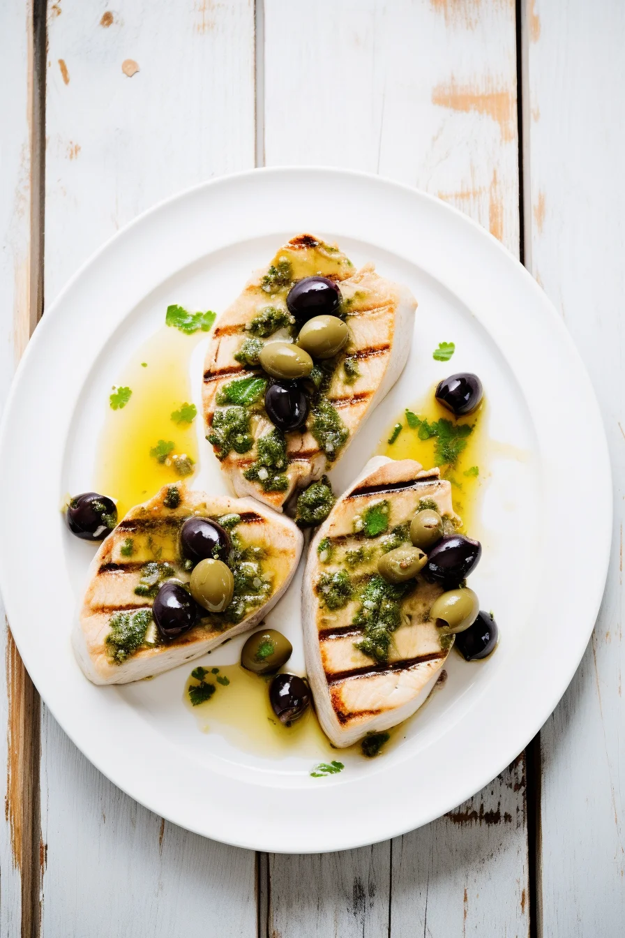 Grilled Swordfish with Olive and Caper Salsa Verde