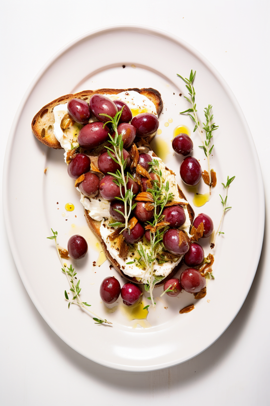 Herb-Marinated Feta with Roasted Grapes and Crostini