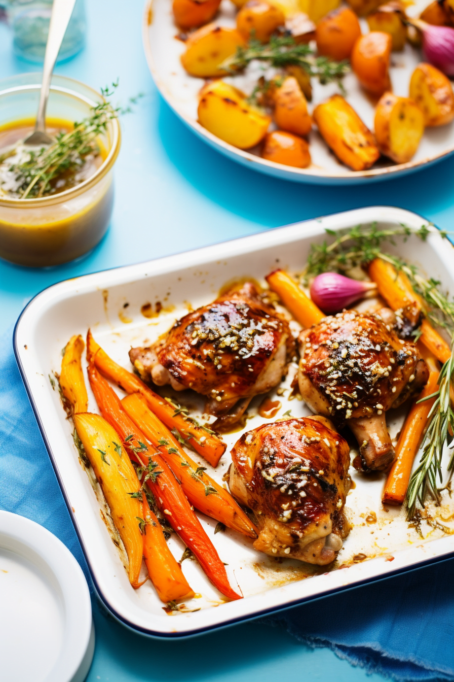 Honey Mustard Chicken with Roasted Carrots and Parsnips