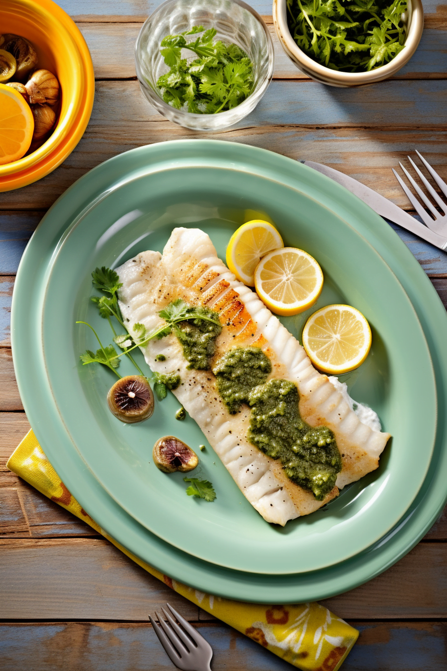 Israeli Baked Fish with Green Tahini Sauce
