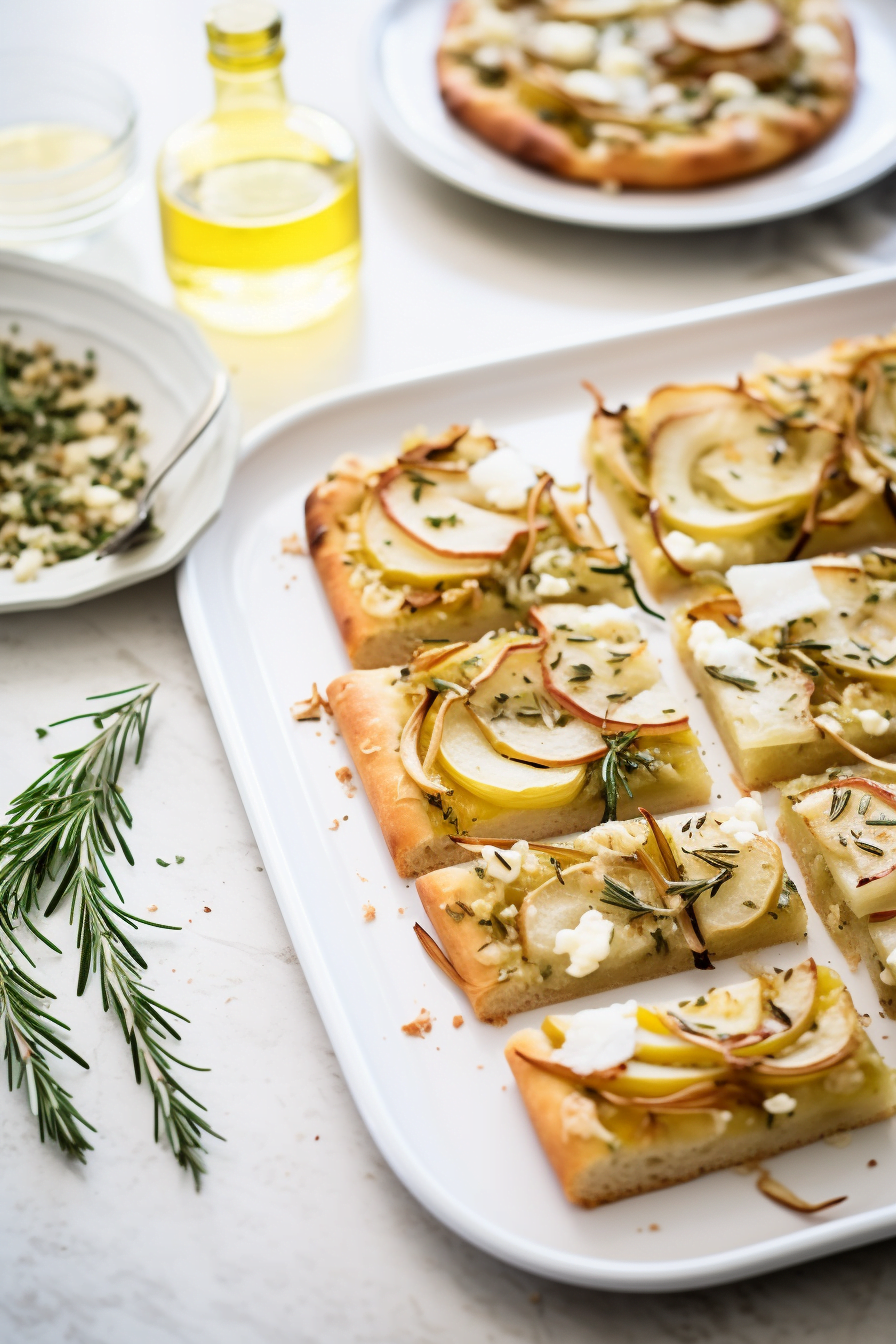 Italian Focaccia with Rosemary, Caramelized Pear, and Gorgonzola