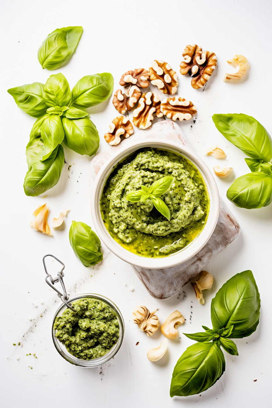 Ingredients for Italian Pesto Genovese with Walnut and Mint