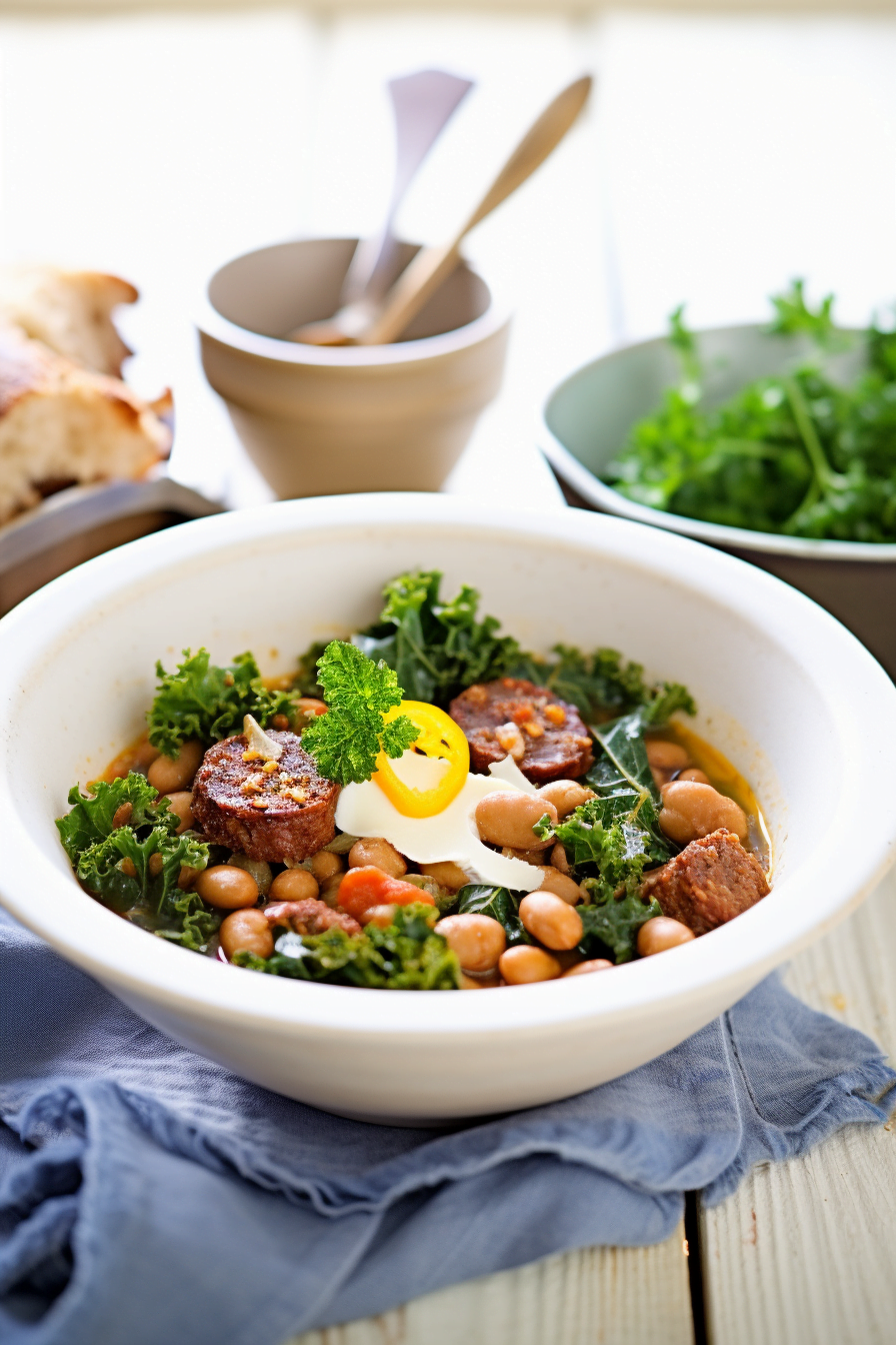 Ingredients for Kale and White Bean Soup with Chorizo and Thyme
