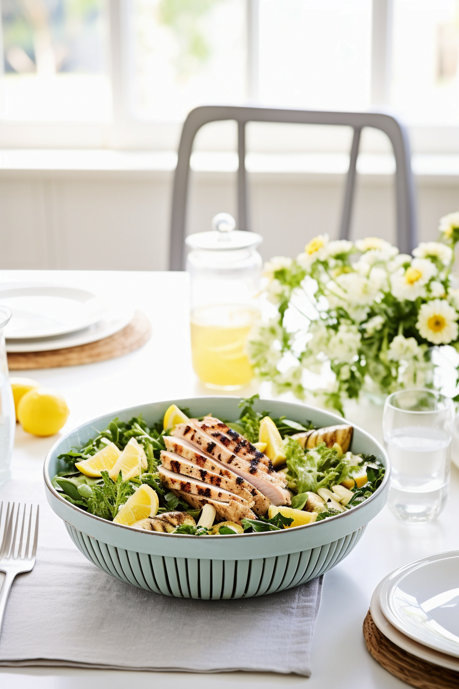 Kale Caesar Salad with Lemon Garlic Dressing and Grilled Chicken