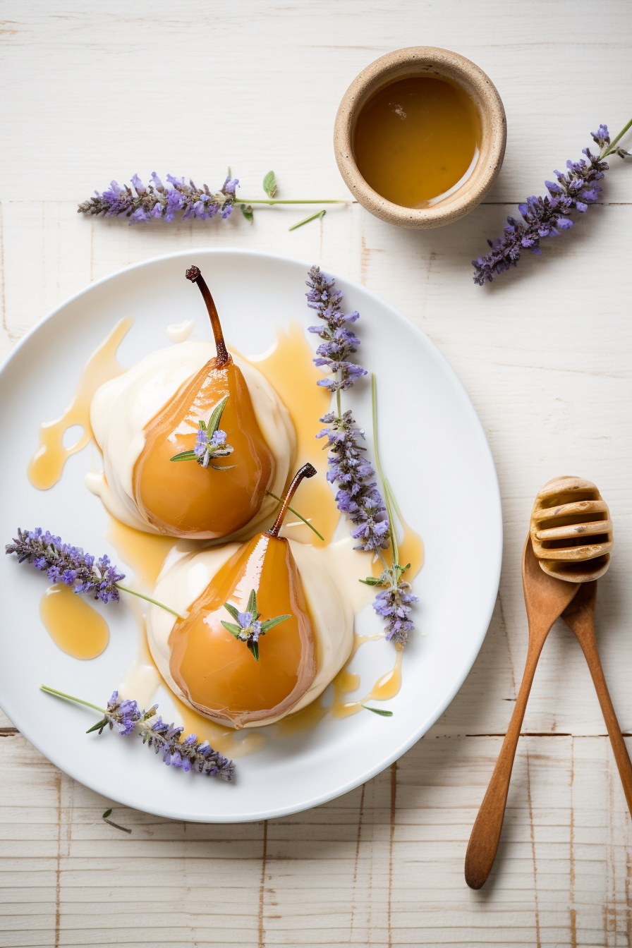 Poaching Pears in Lavender and Honey Syrup