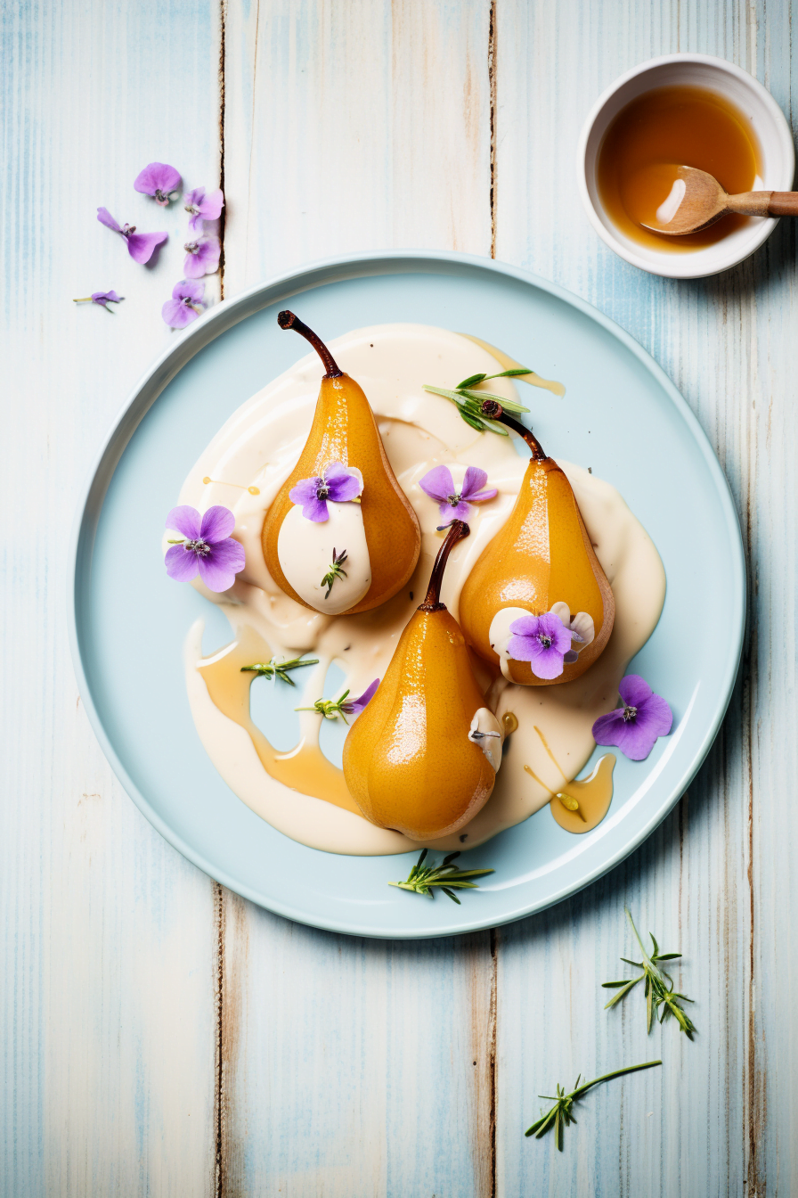 Lavender and Honey Poached Pears with Yogurt