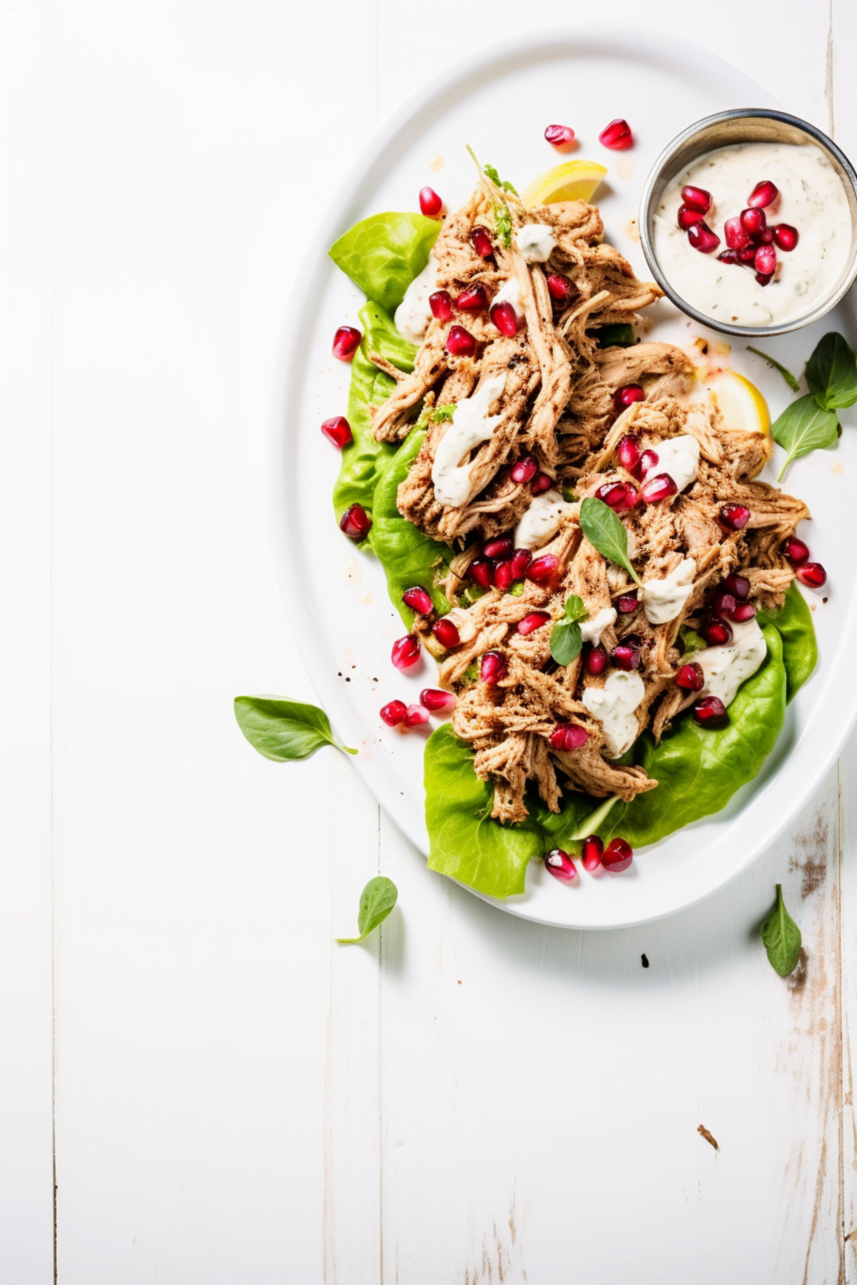 Mediterranean Chicken Lettuce Wraps with Tzatziki and Pomegranate_001
