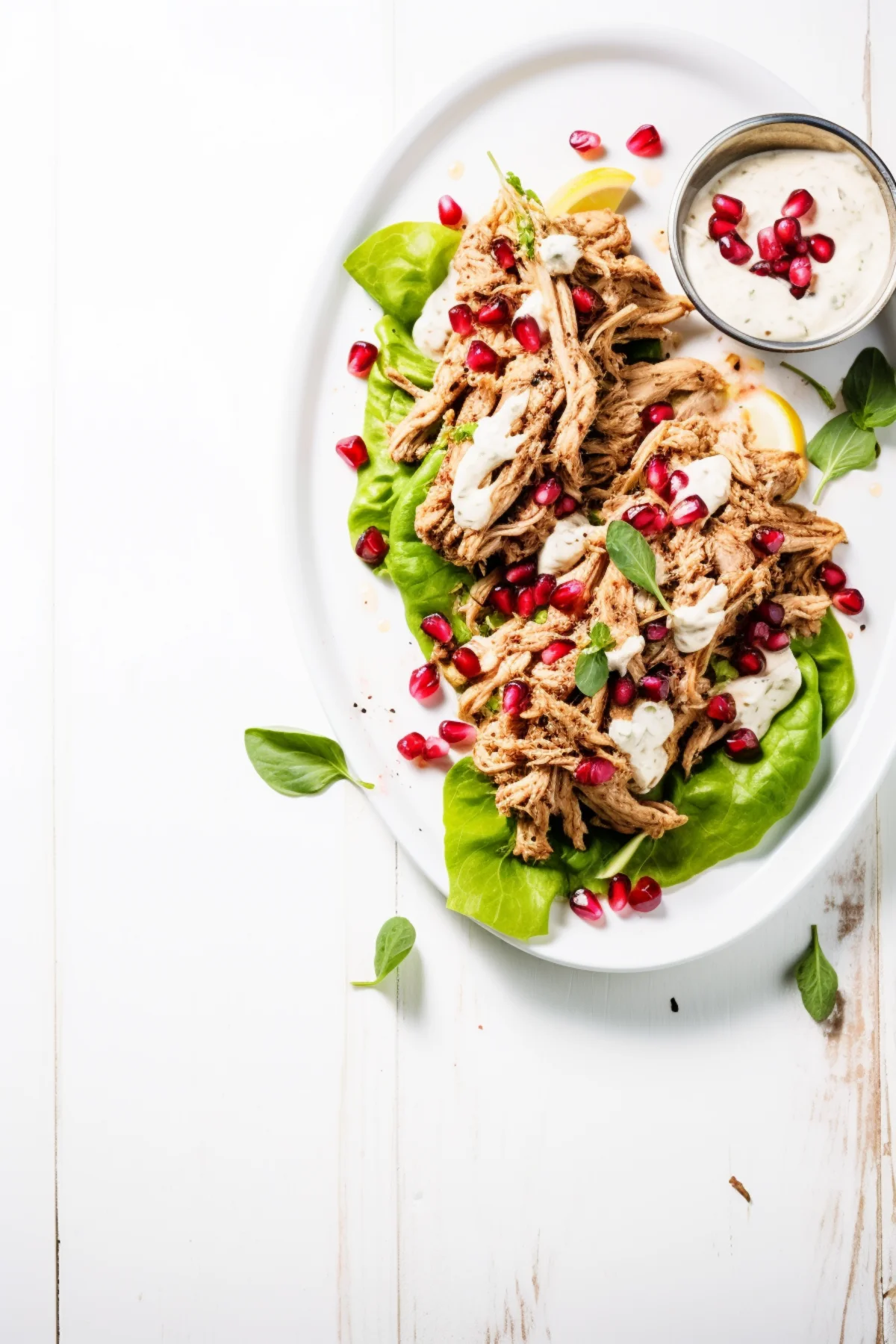 Mediterranean Chicken Lettuce Wraps with Tzatziki and Pomegranate_001
