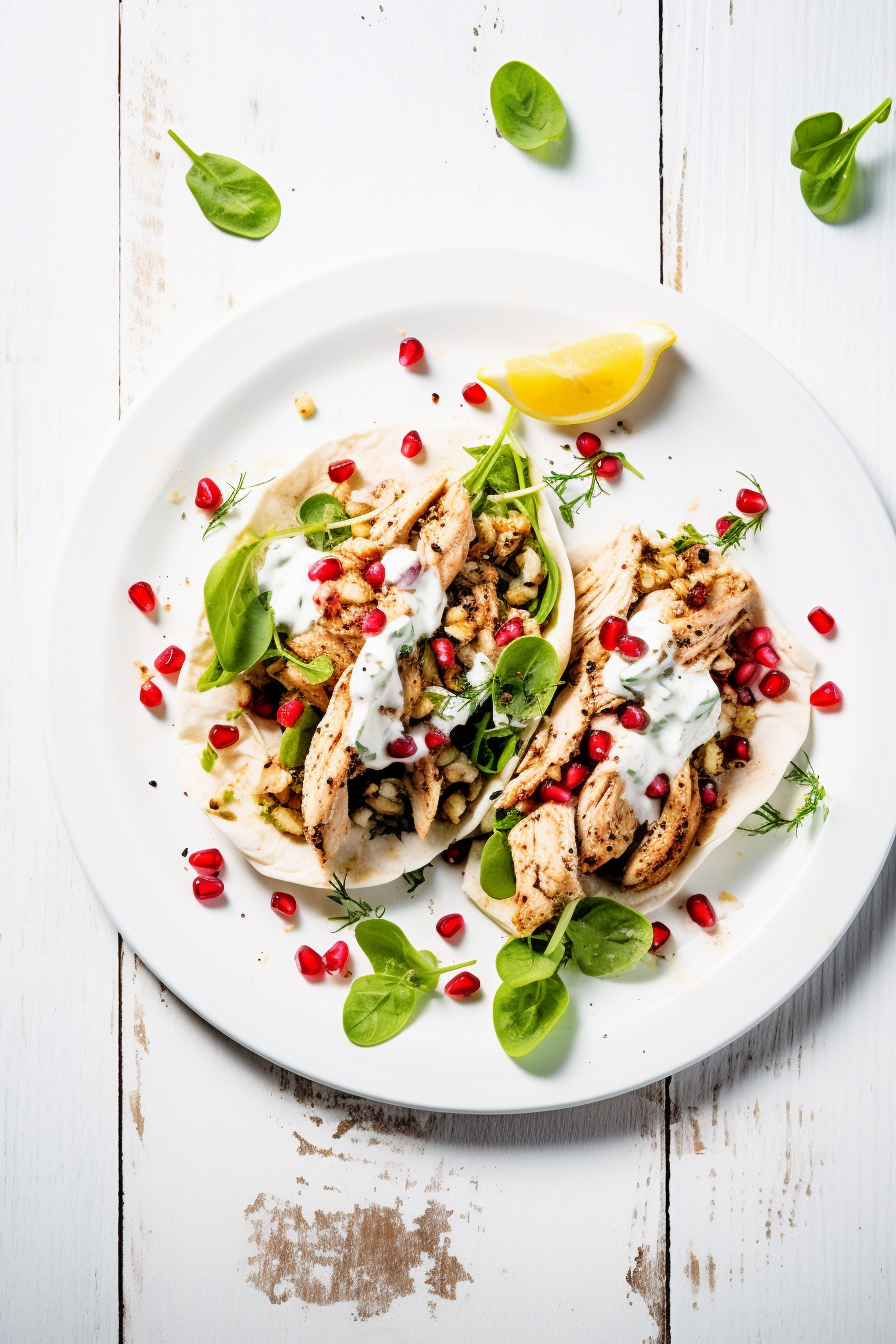 Mediterranean Chicken Lettuce Wraps with Tzatziki and Pomegranate