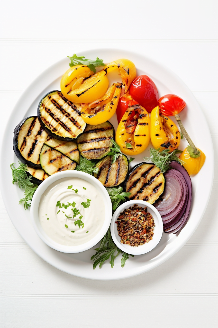 Mediterranean Grilled Vegetables with Spiced Yogurt Dressing