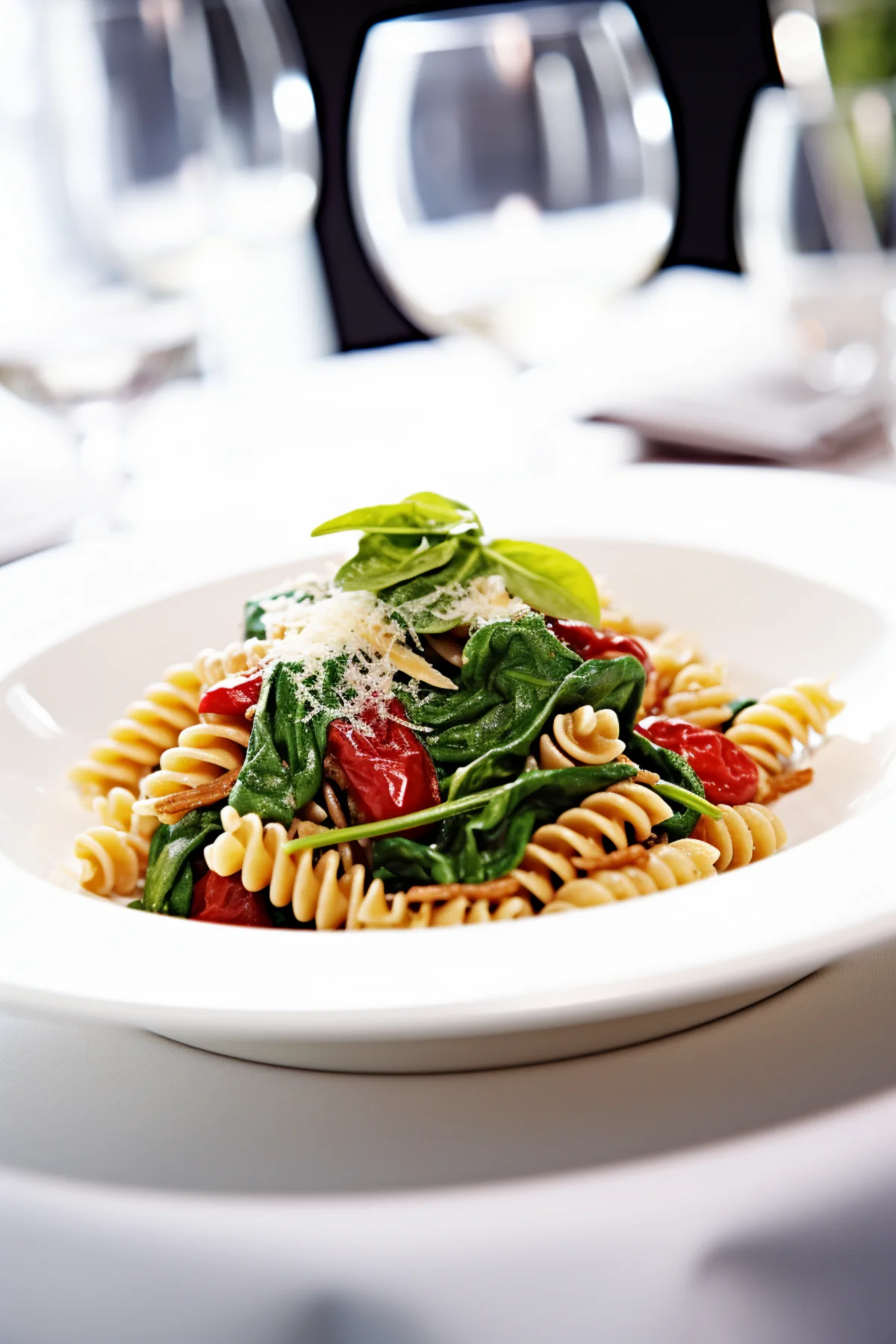 Mediterranean Pasta with Sun-dried Tomatoes, Spinach, and Pine Nuts_001