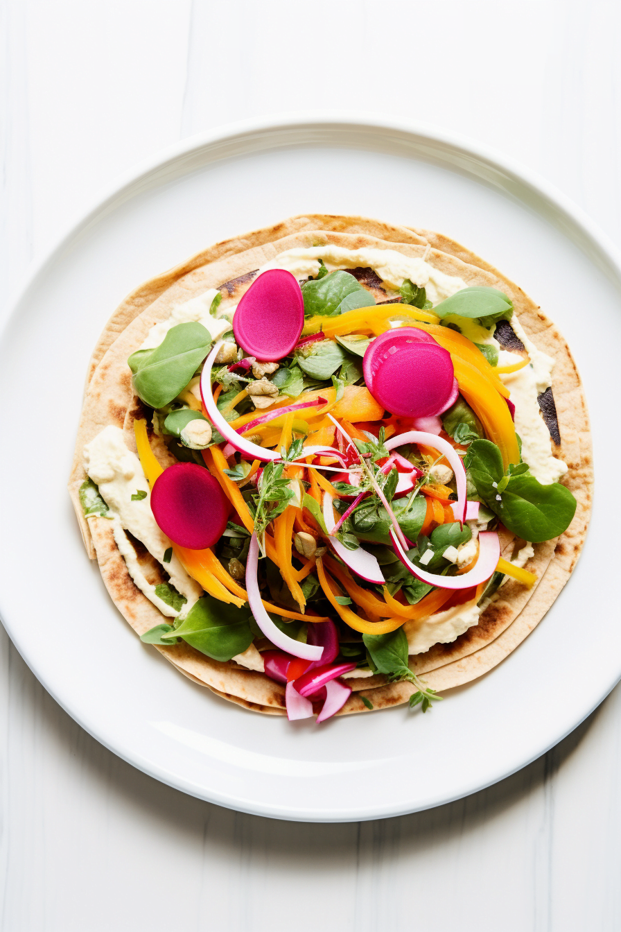 Mediterranean Veggie Wrap with Hummus and Pickled Vegetables