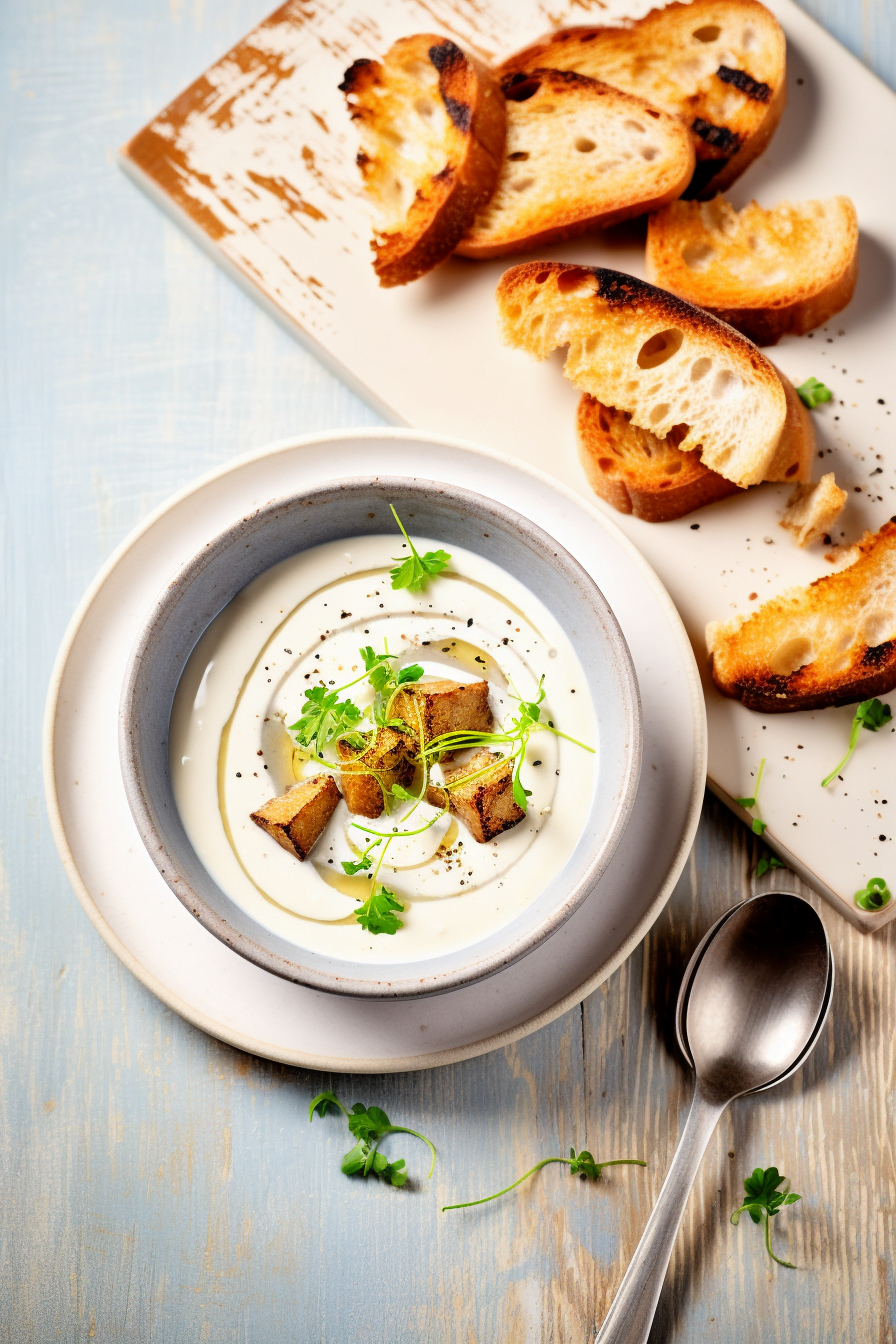 Menorcan Creamy Garlic Soup with Sourdough Croutons