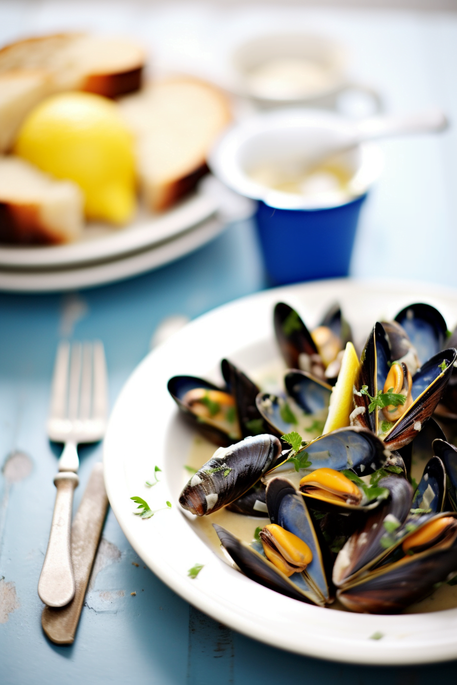 Preparing Mussels in White Wine and Garlic Sauce