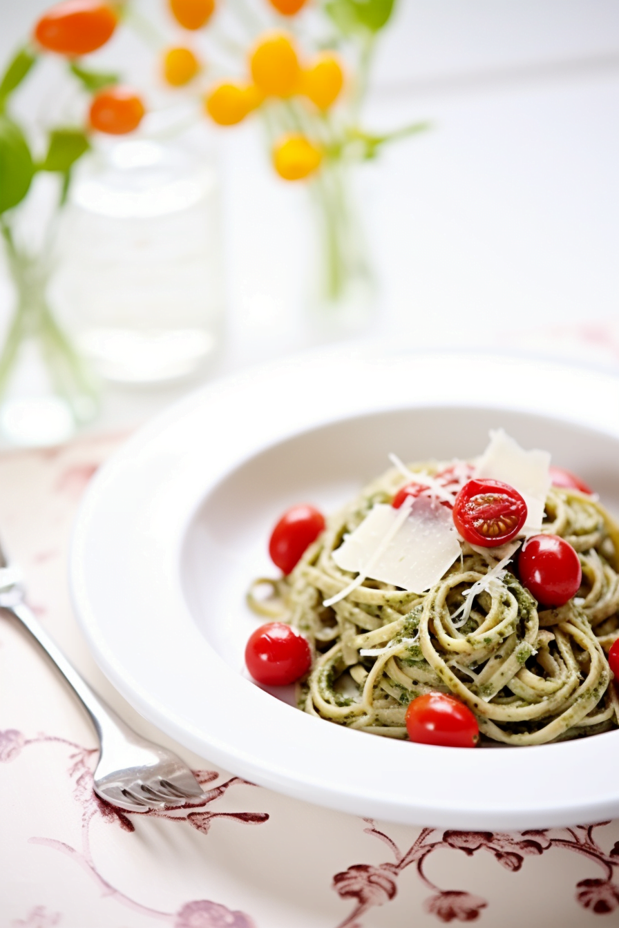 Pasta with Roasted Tomatoes and Almond Pesto