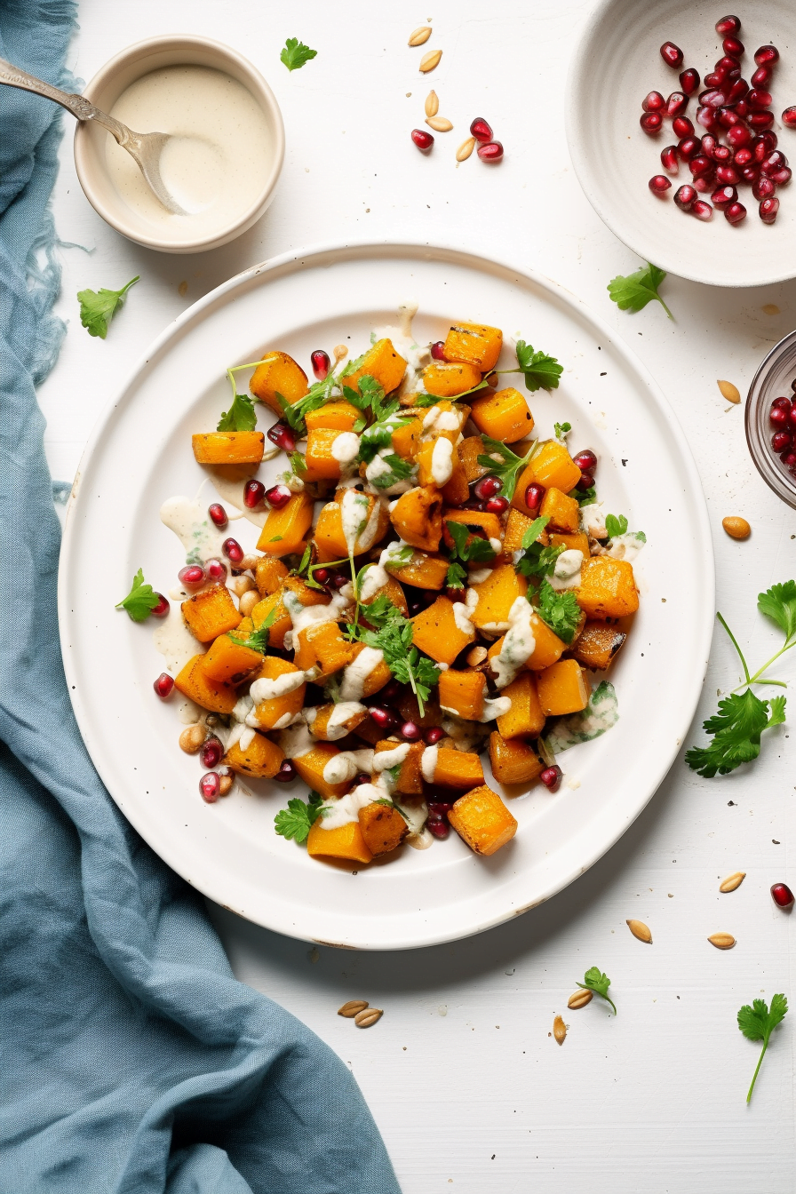Roasted Butternut Squash with Chickpeas and Tahini Dressing