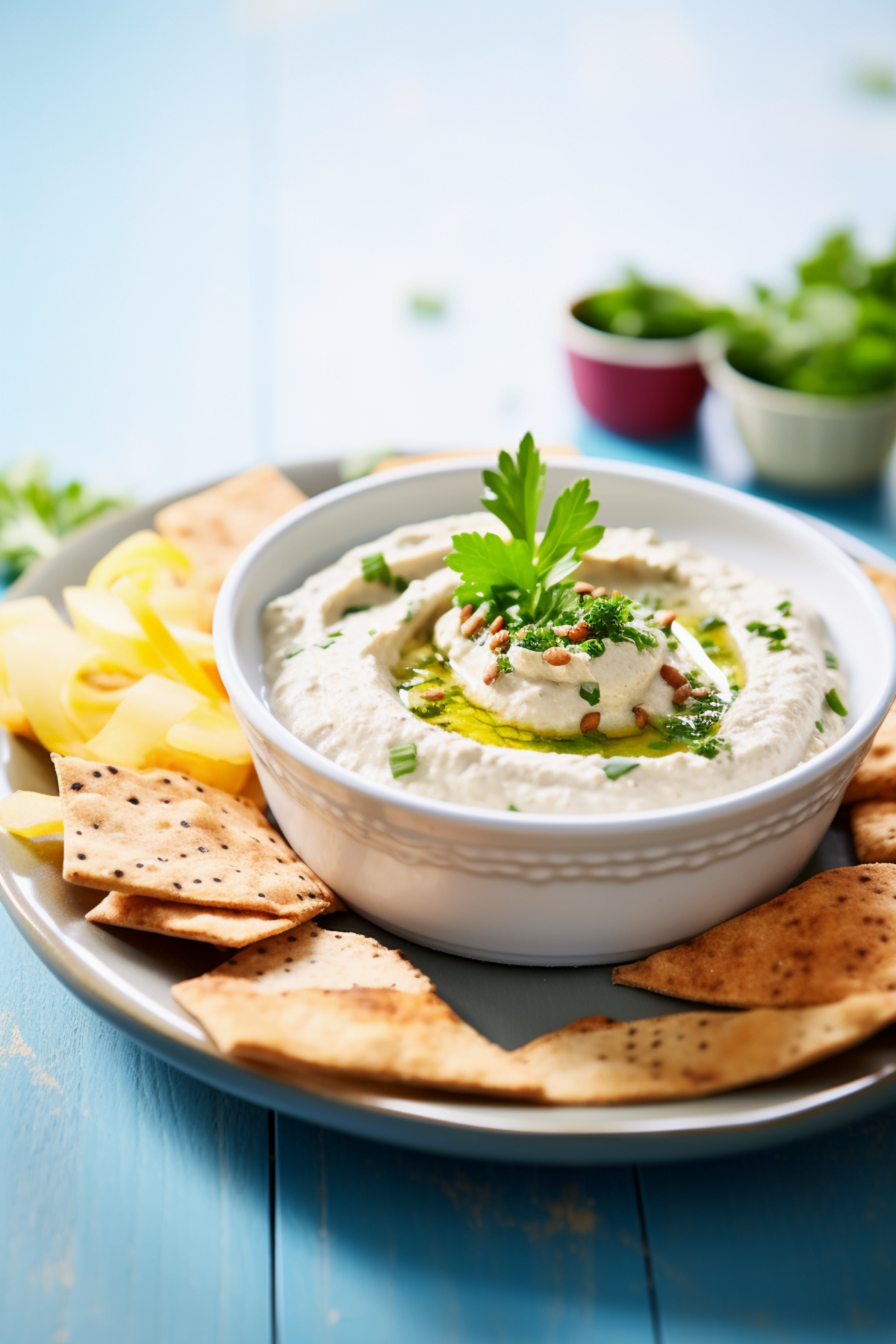 Roasted Garlic and White Bean Dip with Whole Grain Pita Chips Cooking