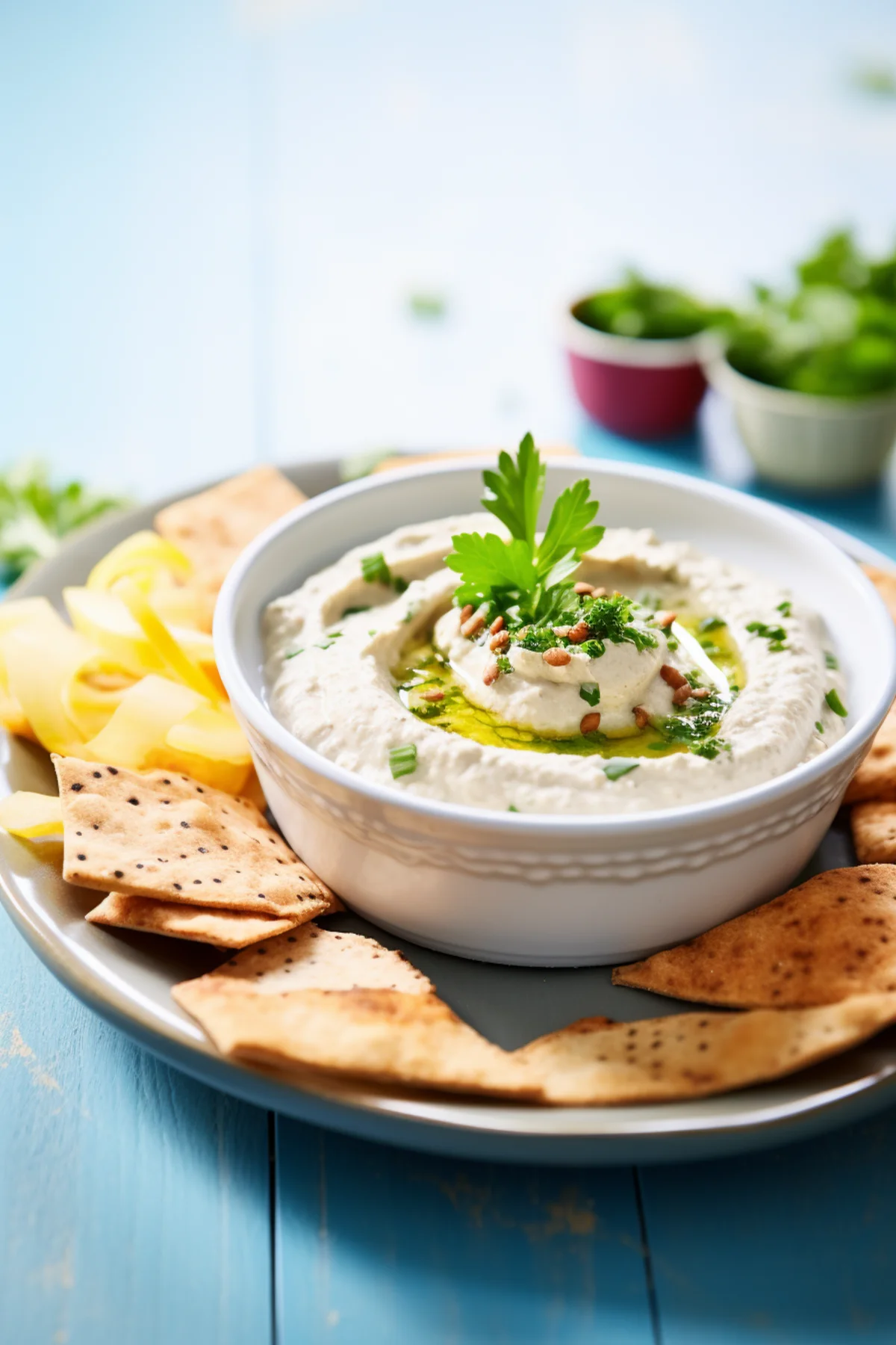 Roasted Garlic and White Bean Dip with Whole Grain Pita Chips_001