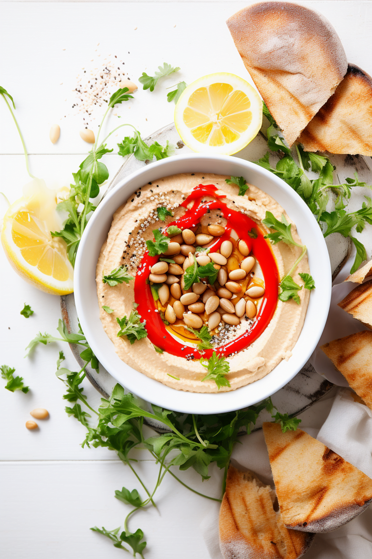 Roasted Red Pepper and Almond Hummus with Whole Grain Pita_001