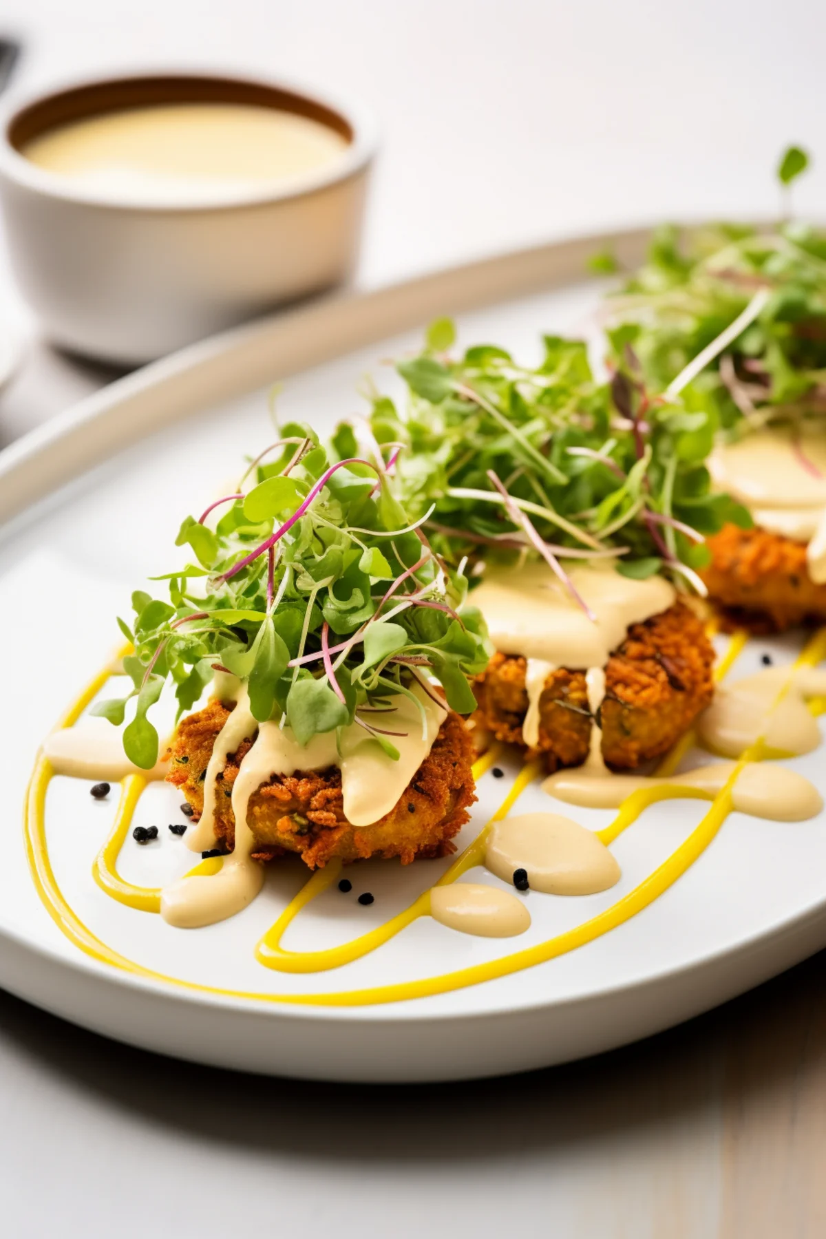 Saffron Risotto Cakes with Lemon Aioli and Microgreens_001
