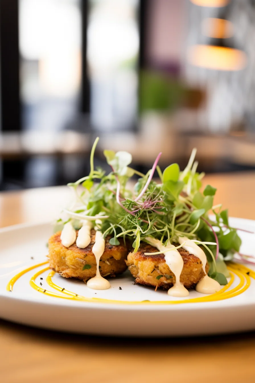 Saffron Risotto Cakes with Lemon Aioli and Microgreens