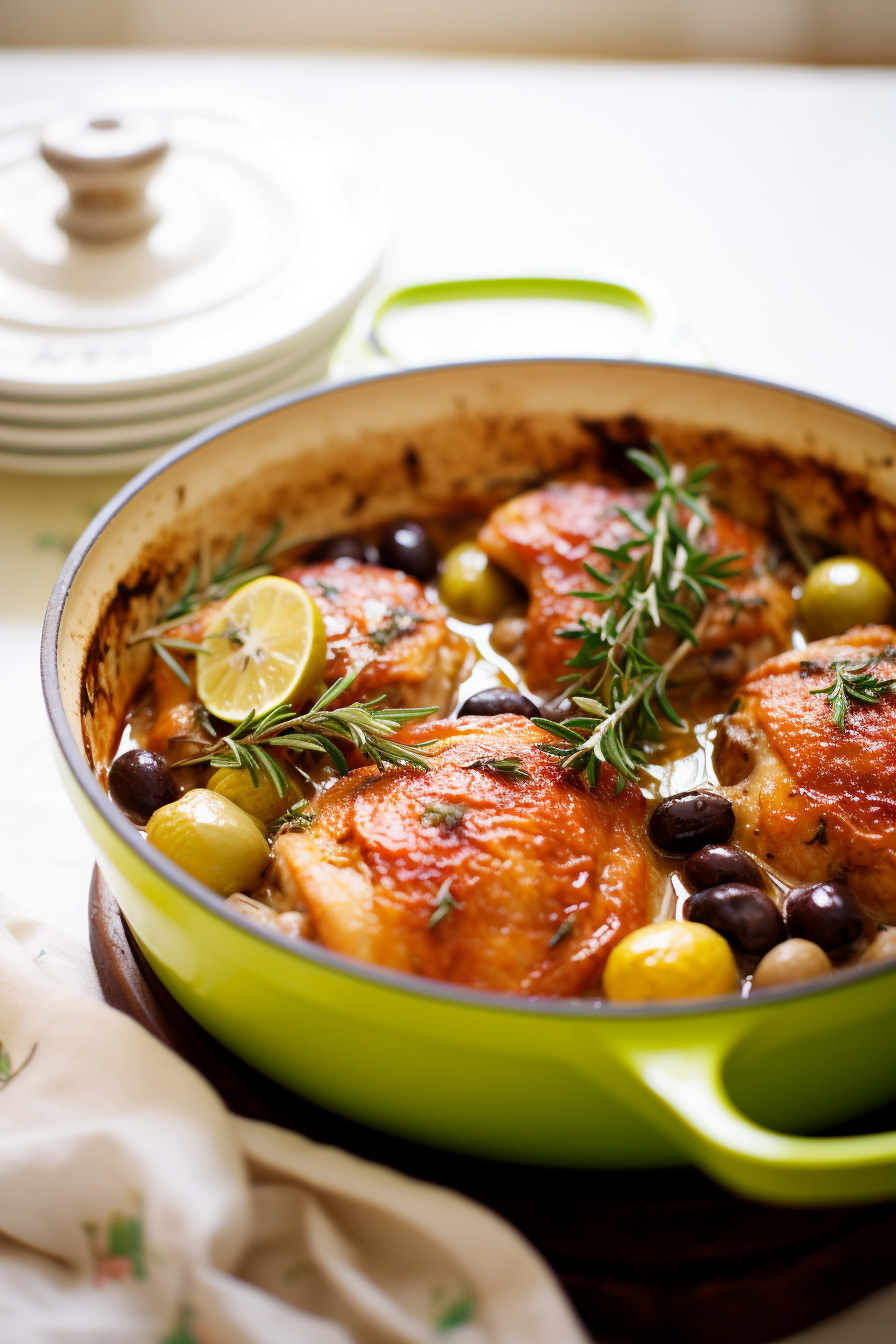 Spanish Style Braised Chicken Thighs with Olives and White Wine