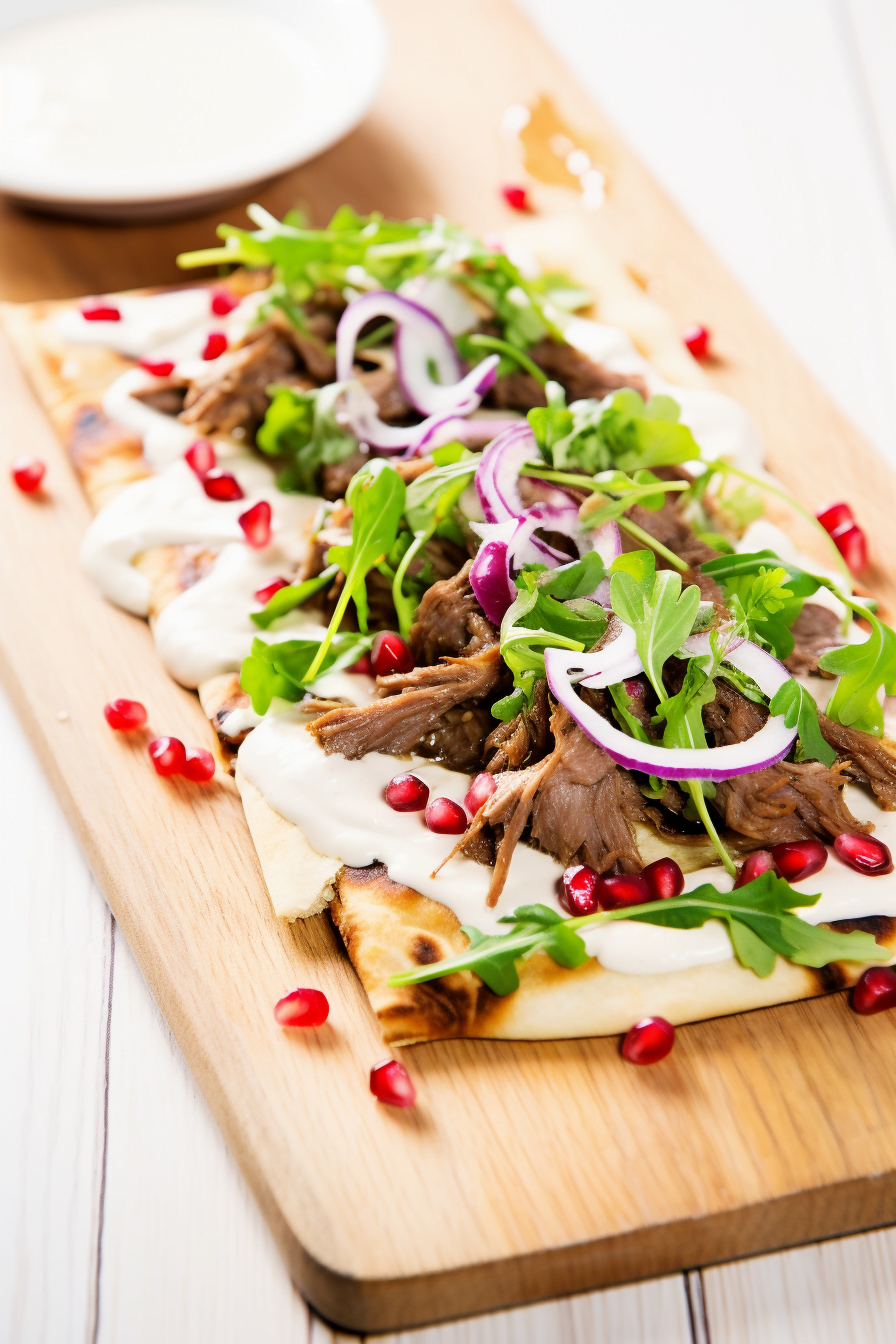 Spiced Lamb Flatbread with Eggplant Puree and Mint Yogurt