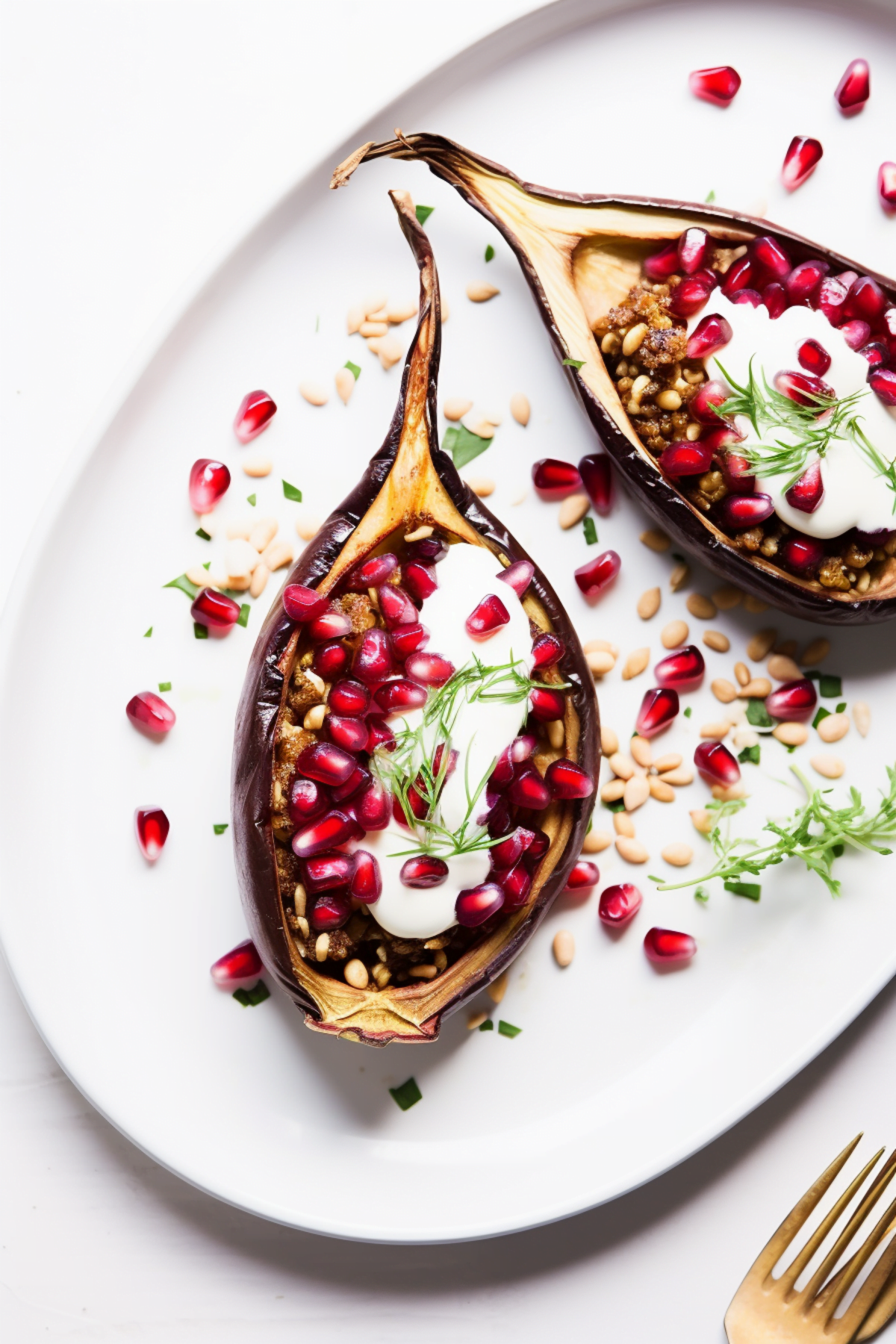 Stuffed Eggplant with Lentils, Walnuts, and Pomegranate Molasses_001