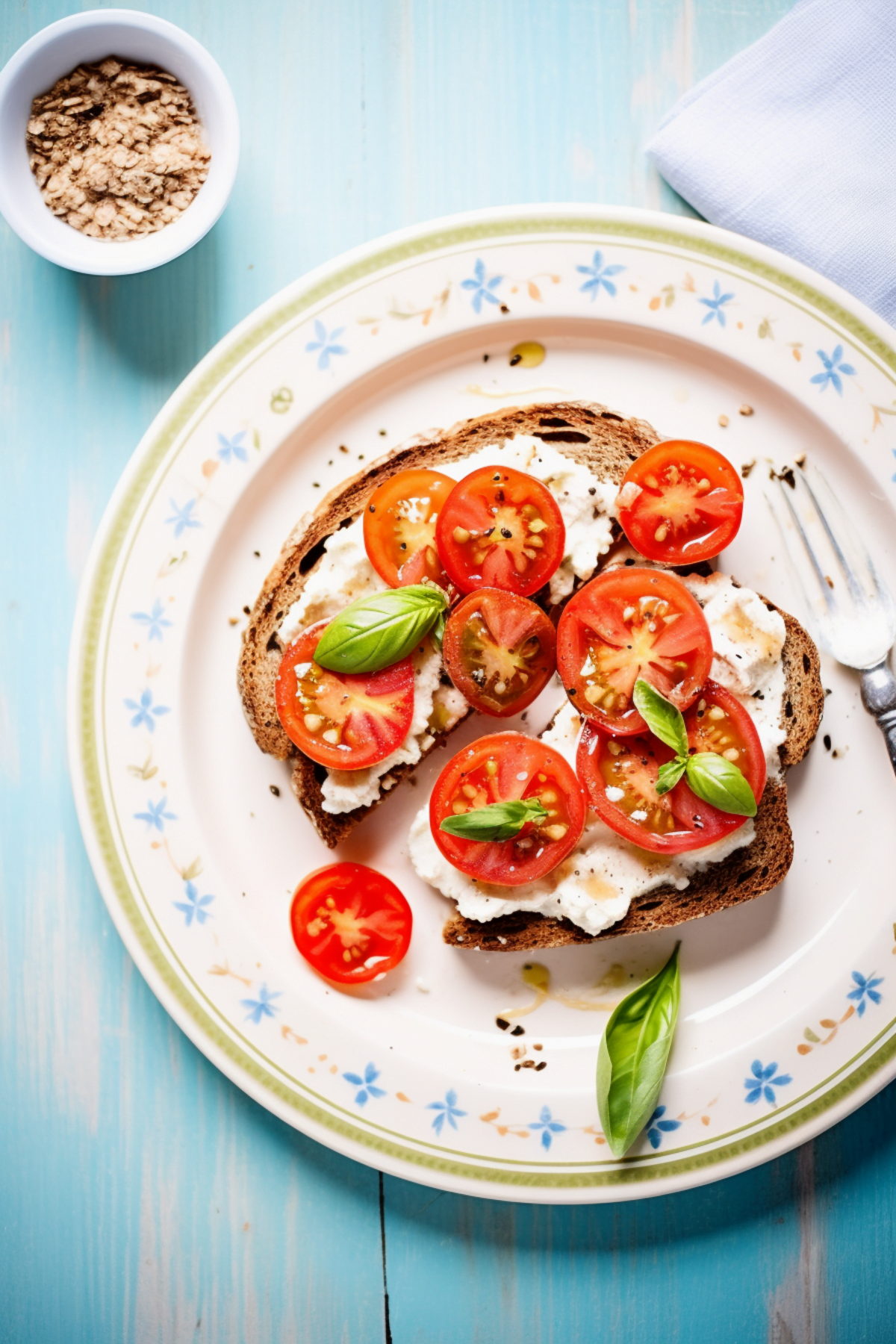 Tomato and Basil Bruschetta with Ricotta on Whole Grain Bread_001