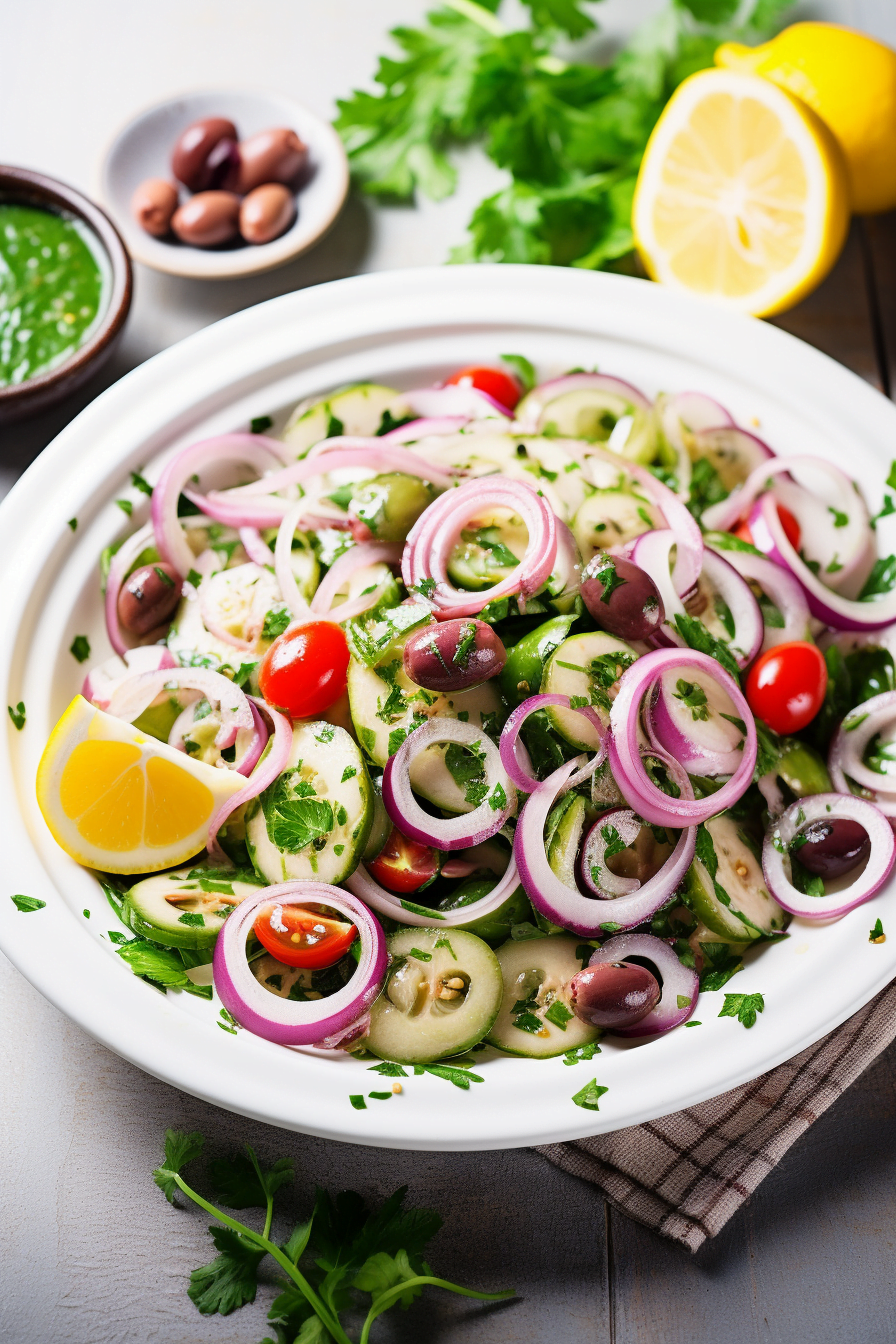 Ingredients for Turkish Green Olive Salad