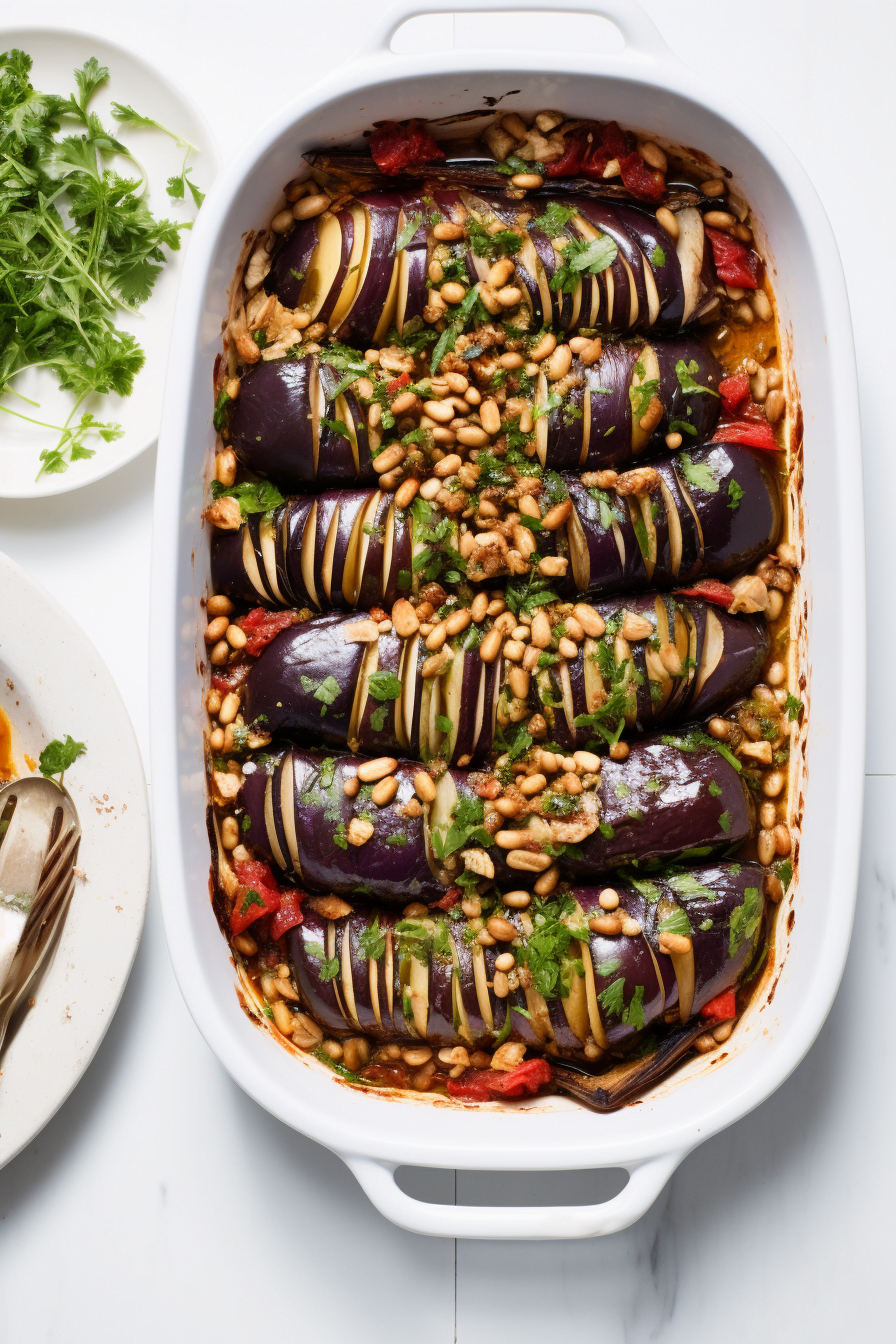 Turkish Imambayildi with Pine Nuts and Currants