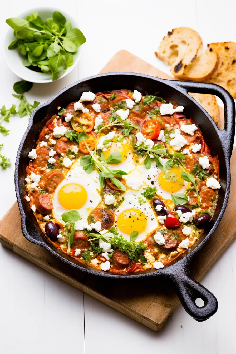 Ingredients for Turkish Menemen with Sucuk and Feta