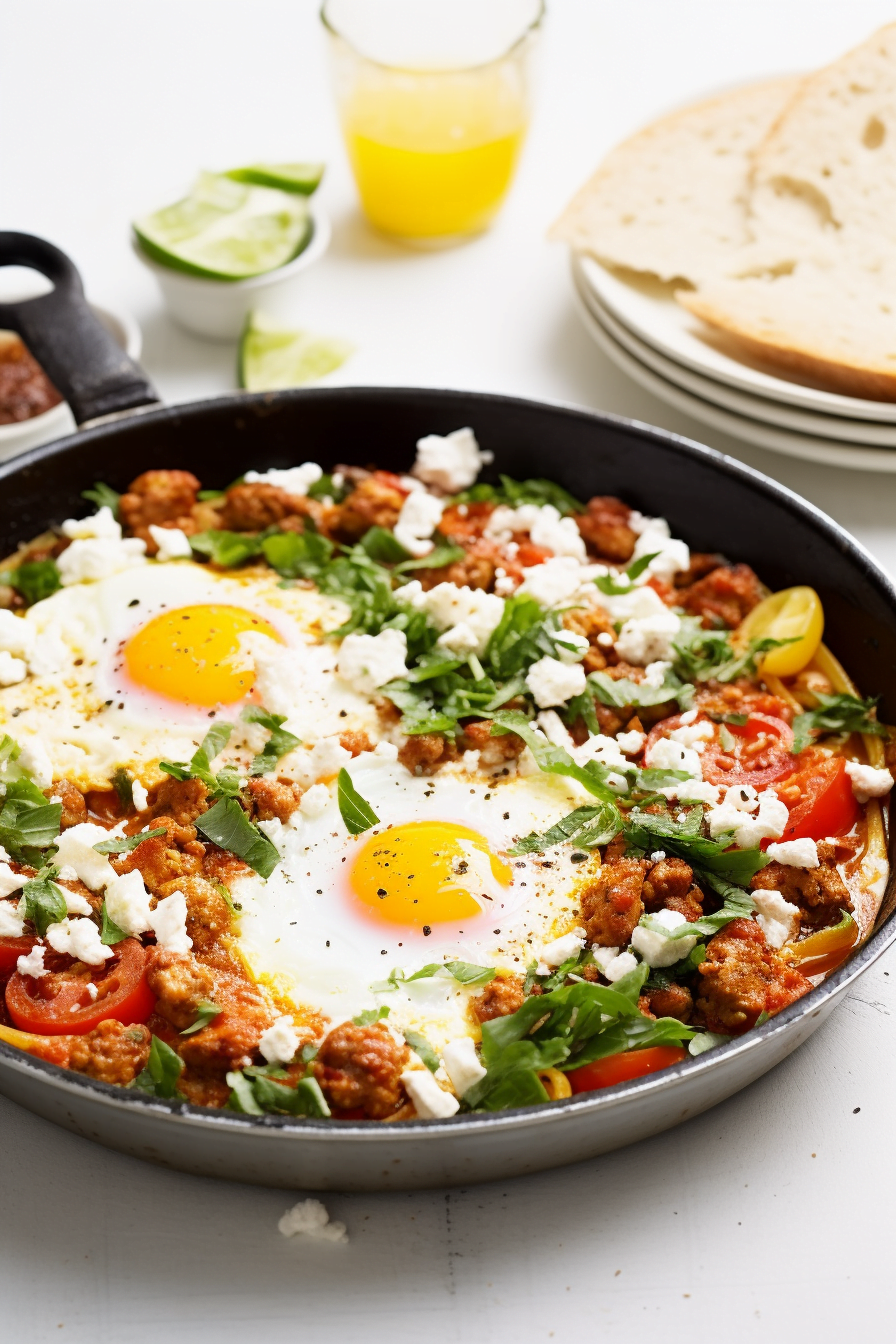Turkish Menemen with Sucuk and Feta - Cooking Mediterranean