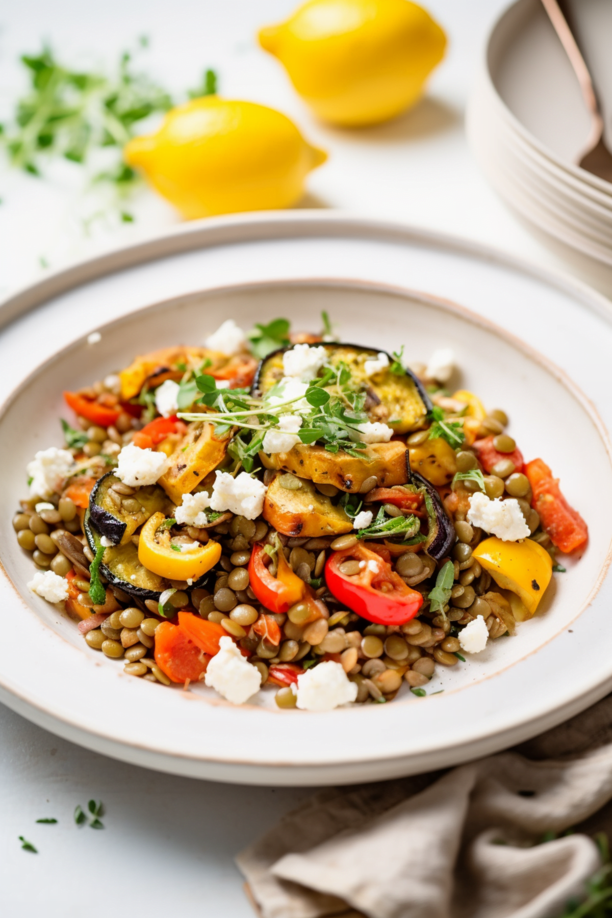 Warm Lentil Salad with Roasted Vegetables and Feta Cheese_001