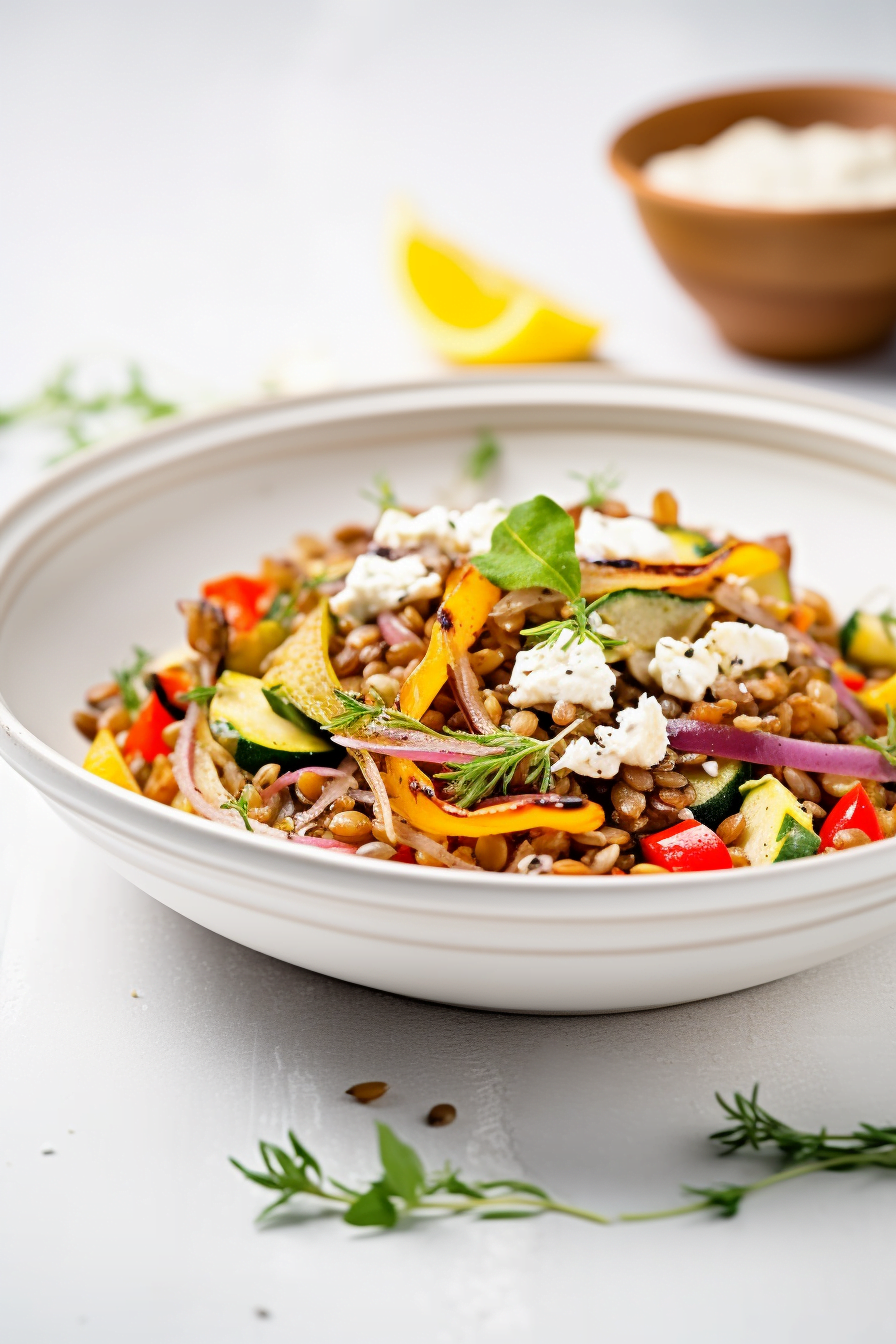 Ingredients for Warm Lentil Salad with Roasted Vegetables and Feta Cheese