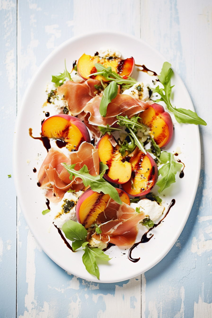 Warm Salad of Grilled Peaches, Prosciutto, and Mozzarella