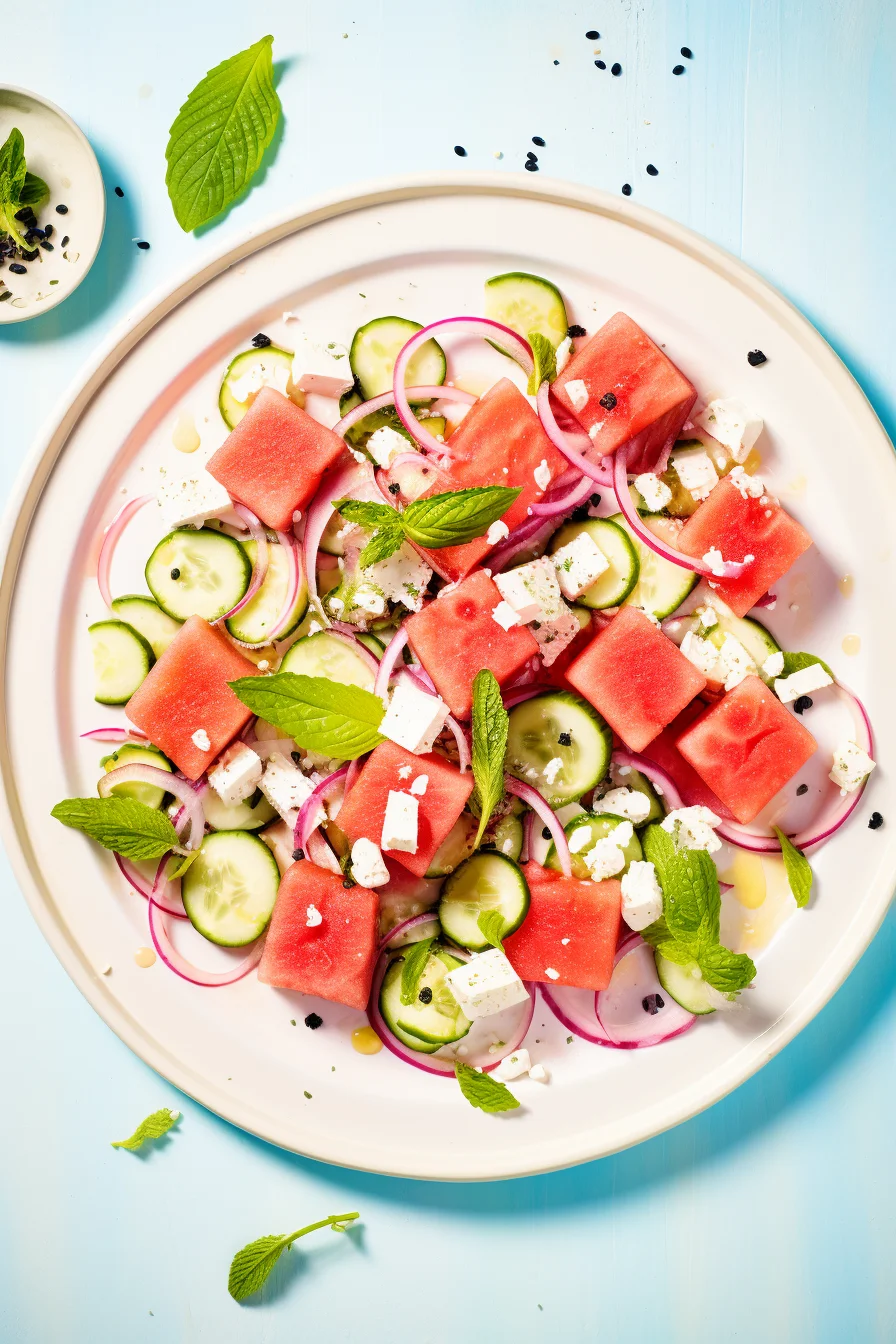 Watermelon, Feta, and Cucumber Salad with Mint