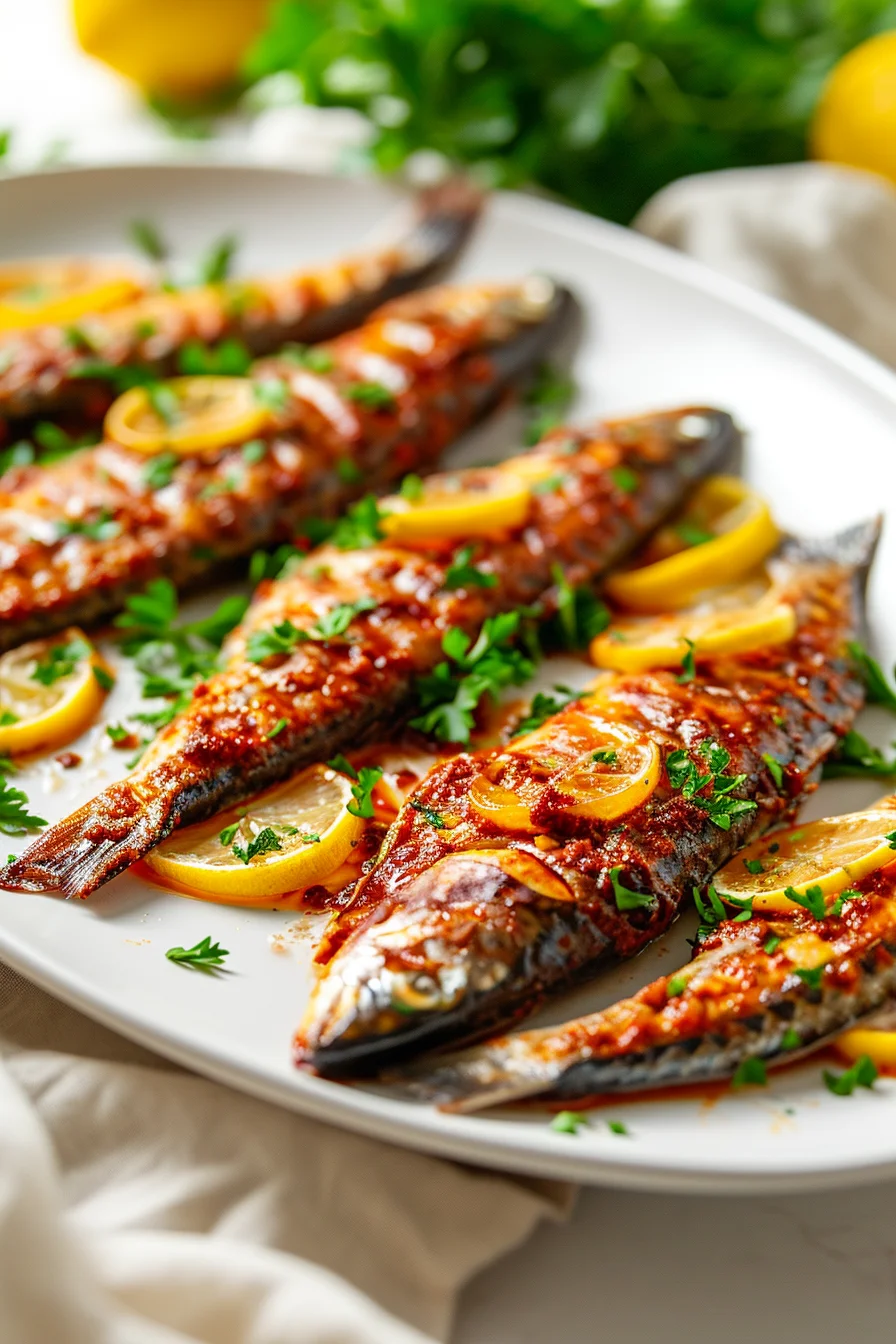 Baked Mackerel with Harissa and Preserved Lemons Ready to Serve
