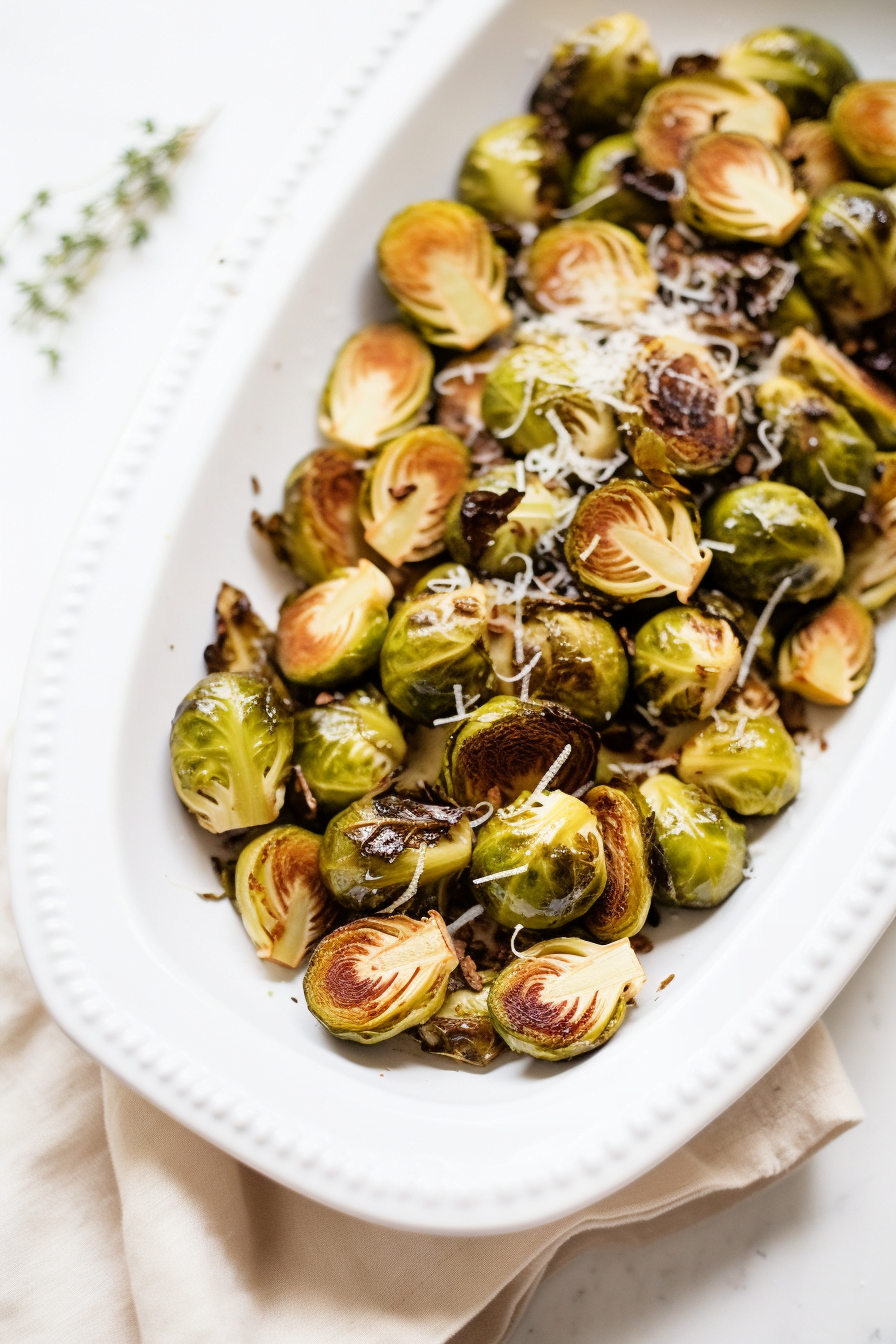 Balsamic Roasted Brussels Sprouts with Parmesan Ready to Serve