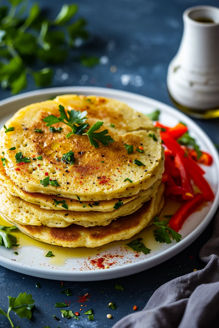 Chickpea Flour Pancakes Cooking in Skillet
