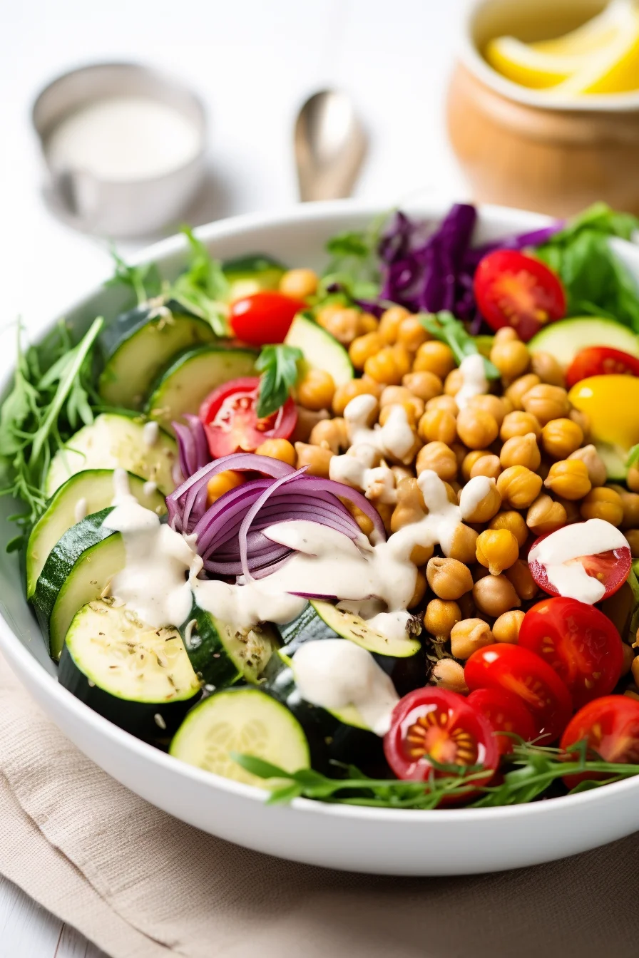 Assembled Chickpea and Roasted Vegetable Buddha Bowl