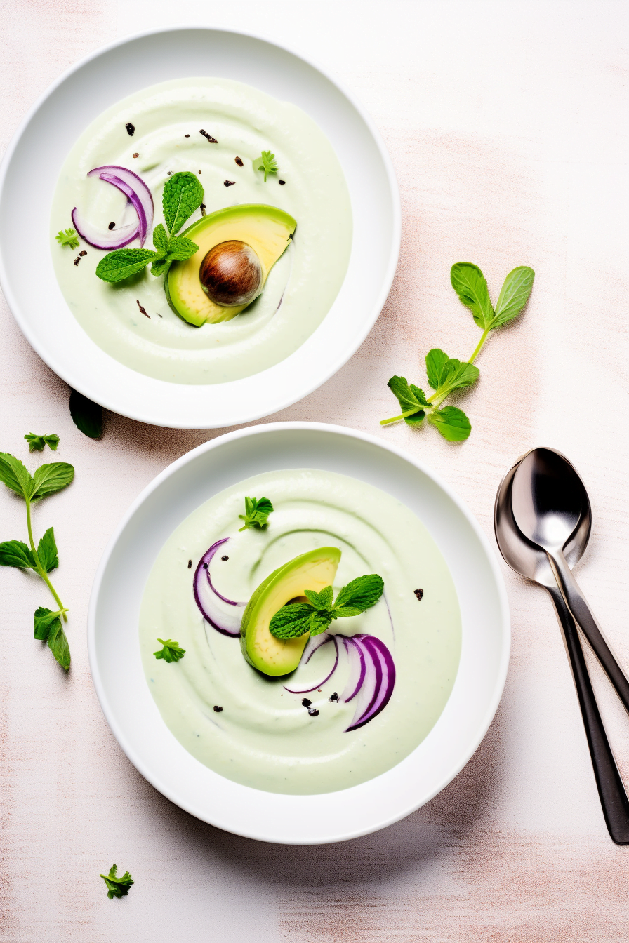 Chilled Avocado and Cucumber Soup Served
